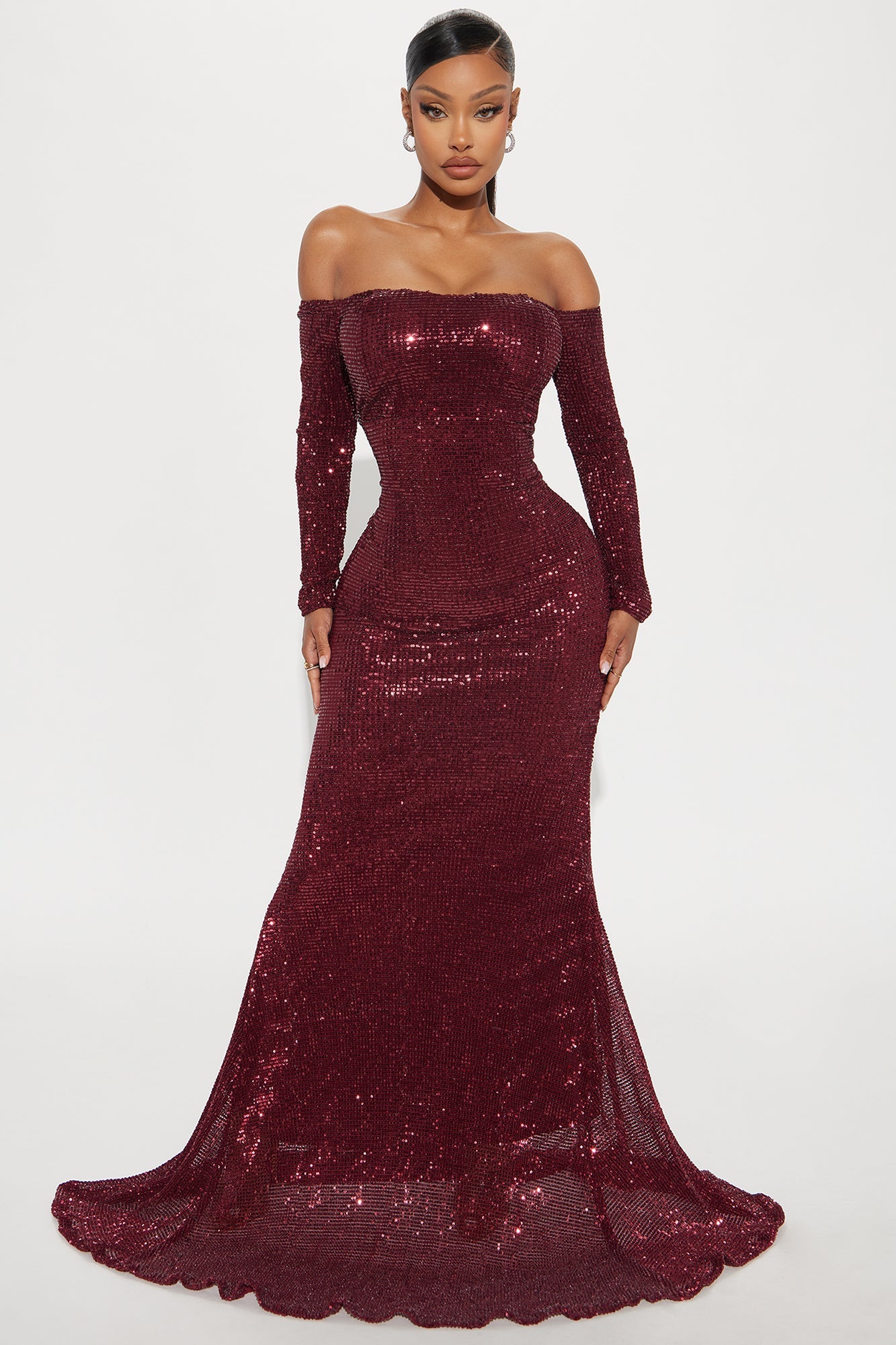 Got Class Sequin Gown - Burgundy
