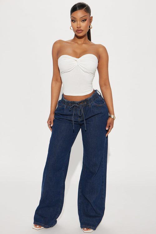 Alaine Stretch Tie Waist Wide Leg Jeans - Dark Wash