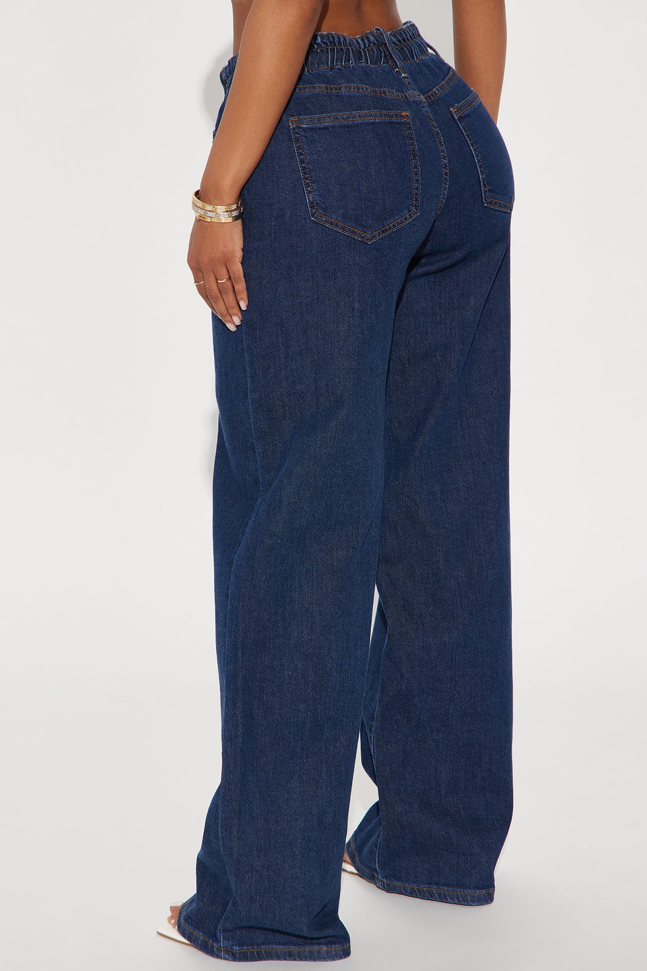 Alaine Stretch Tie Waist Wide Leg Jeans - Dark Wash