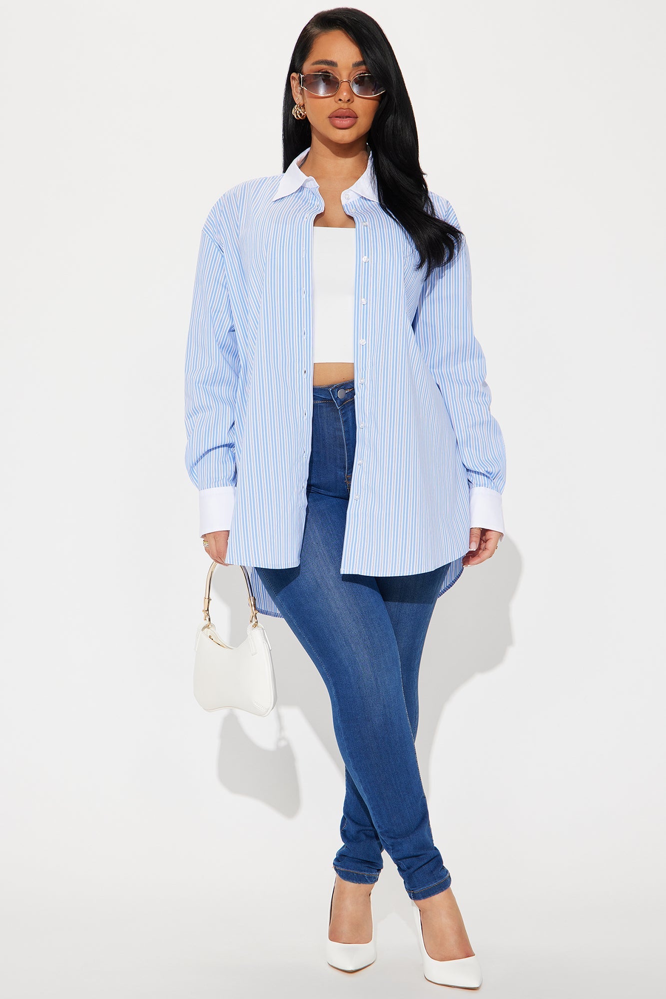 New Lesson Striped Poplin Shirt - White/Blue
