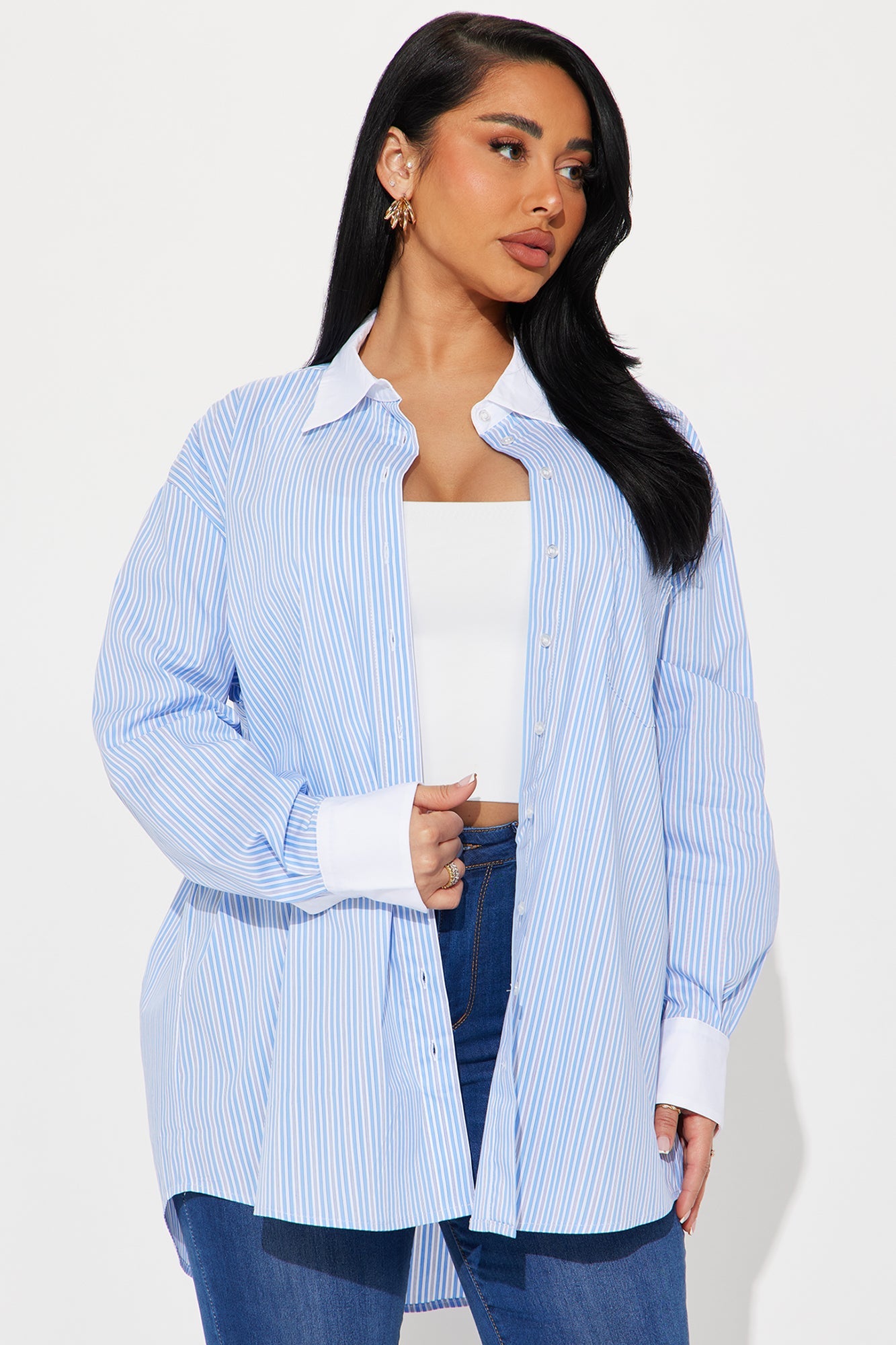 New Lesson Striped Poplin Shirt - White/Blue