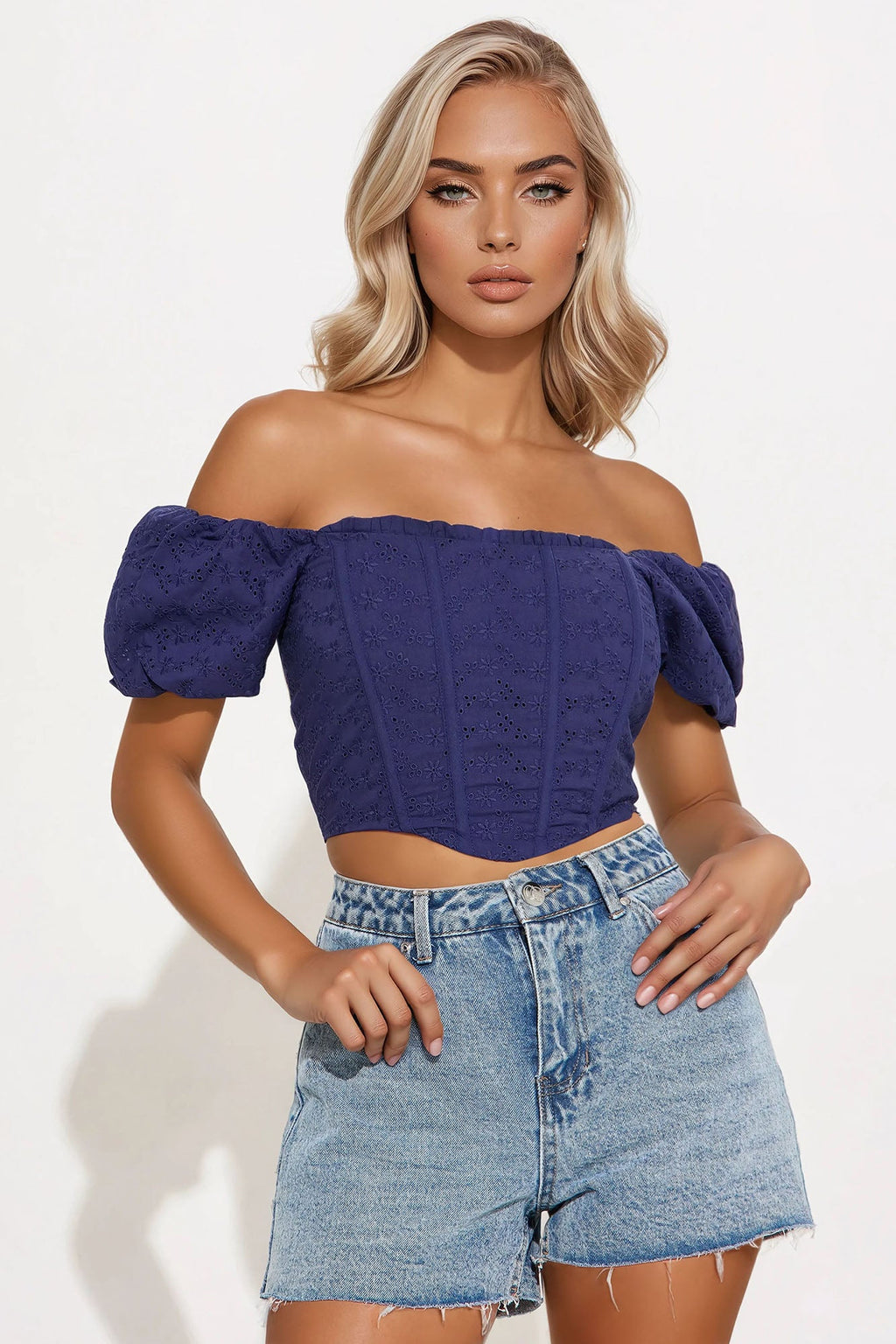 Eliora Eyelet Corset Top - Navy