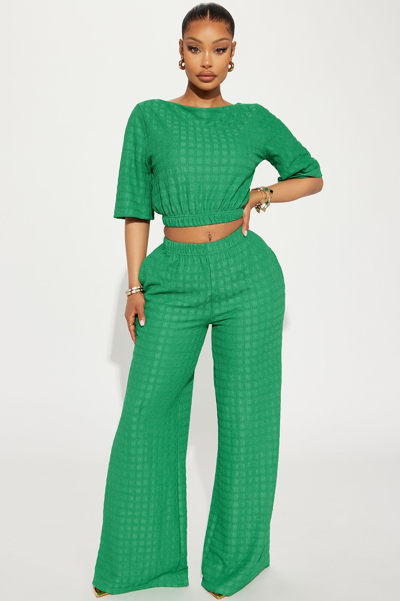 Day Plans Textured Pant Set - Kelly Green