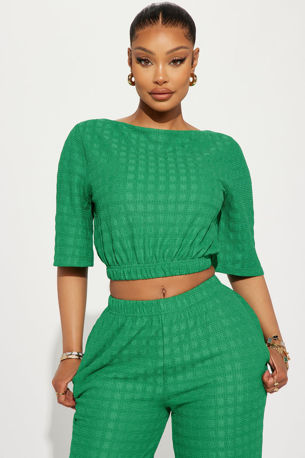 Day Plans Textured Pant Set - Kelly Green