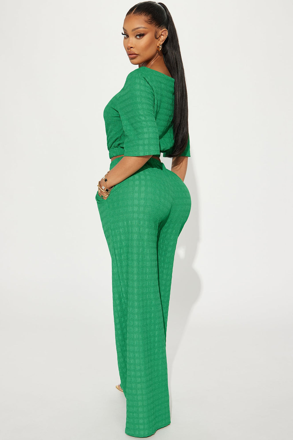 Day Plans Textured Pant Set - Kelly Green