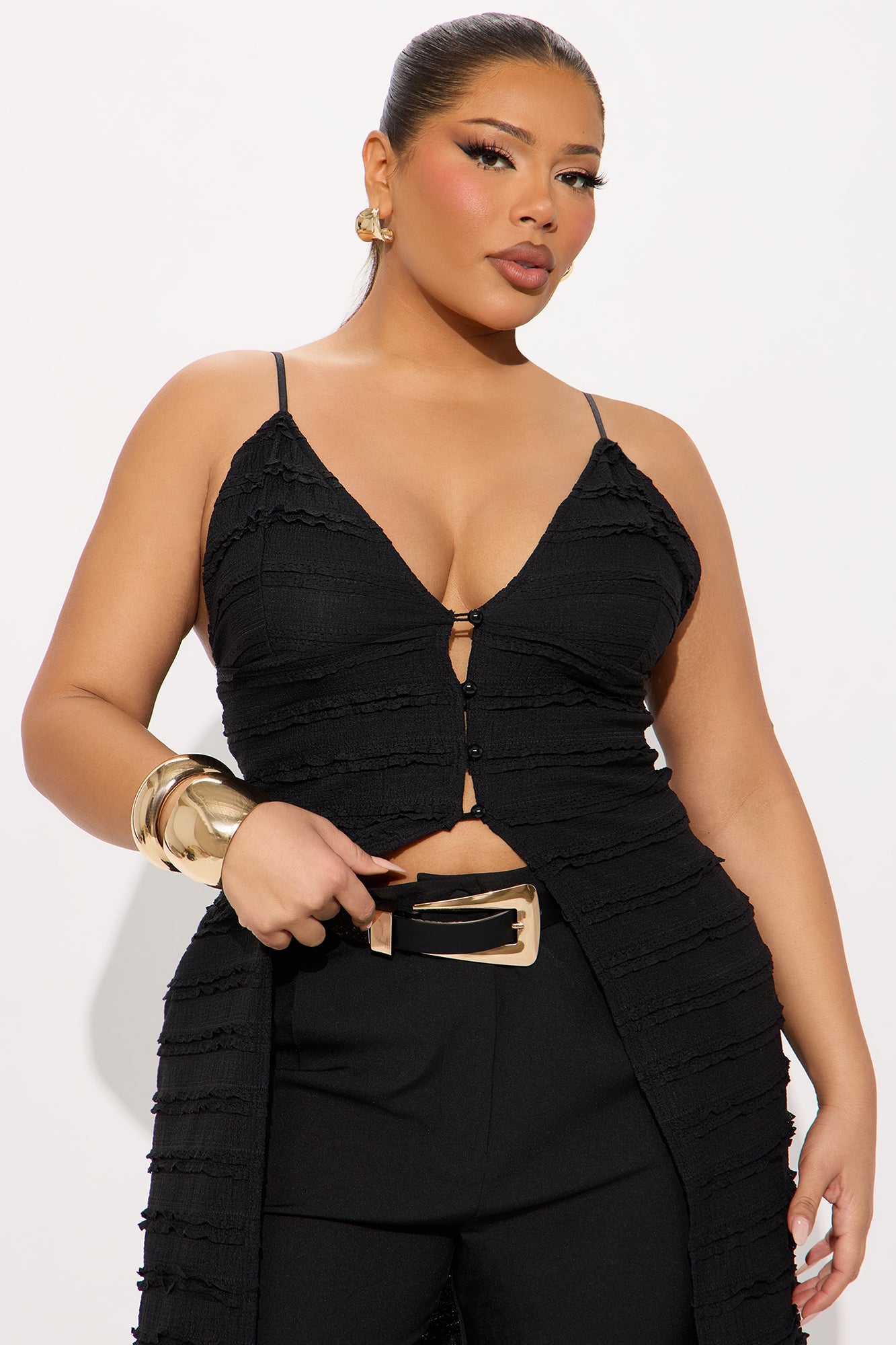 Summer Glow Ruffle Flyaway Maxi Top - Black