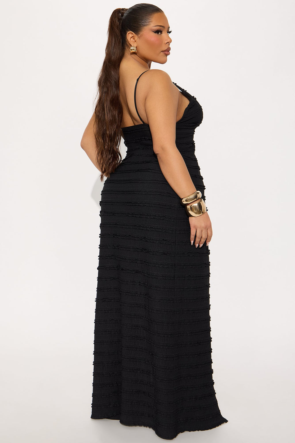 Summer Glow Ruffle Flyaway Maxi Top - Black