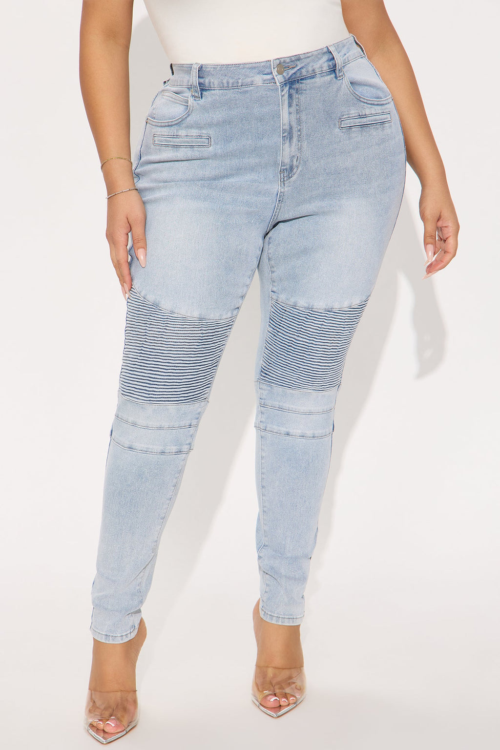 Give Me A Reason Stretch Moto Skinny Jeans - Light Wash
