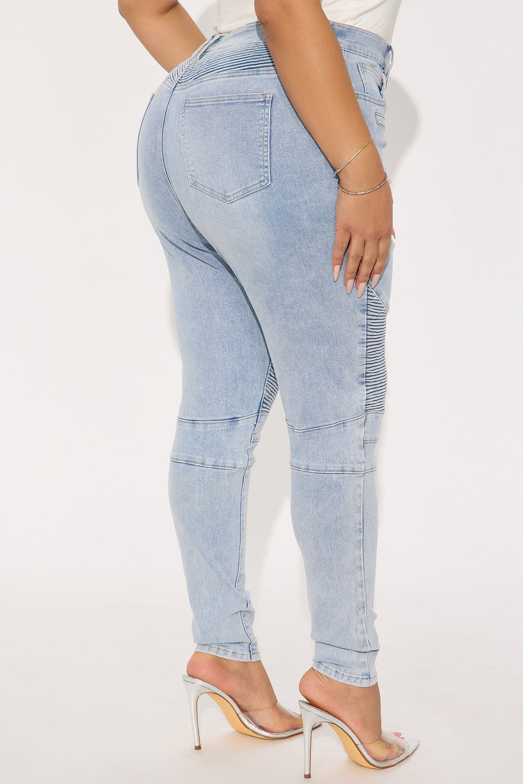 Give Me A Reason Stretch Moto Skinny Jeans - Light Wash