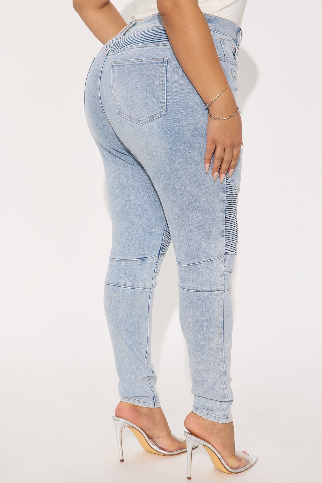 Give Me A Reason Stretch Moto Skinny Jeans - Light Wash