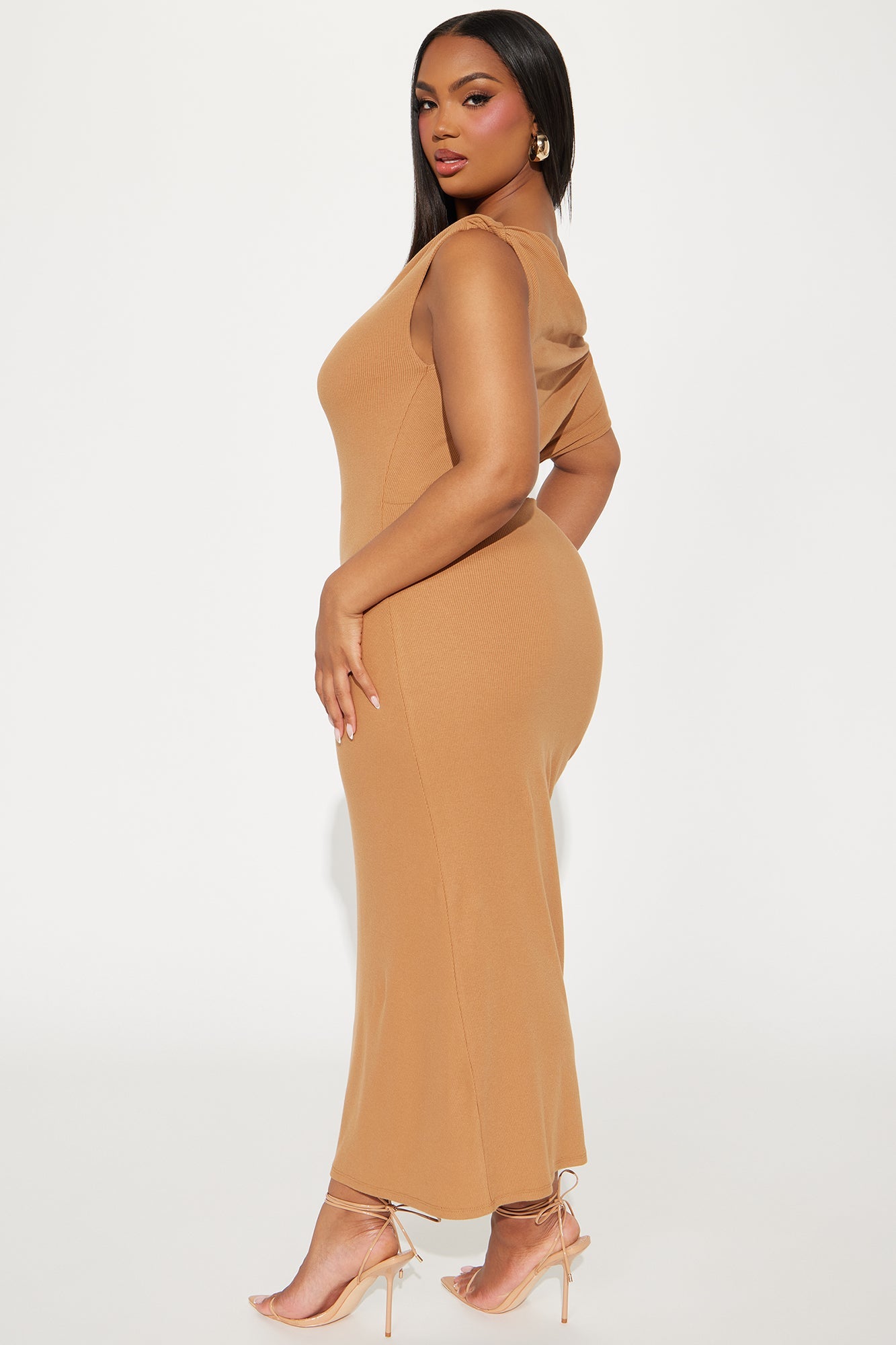 Nina Off Shoulder Midi Dress - Cognac