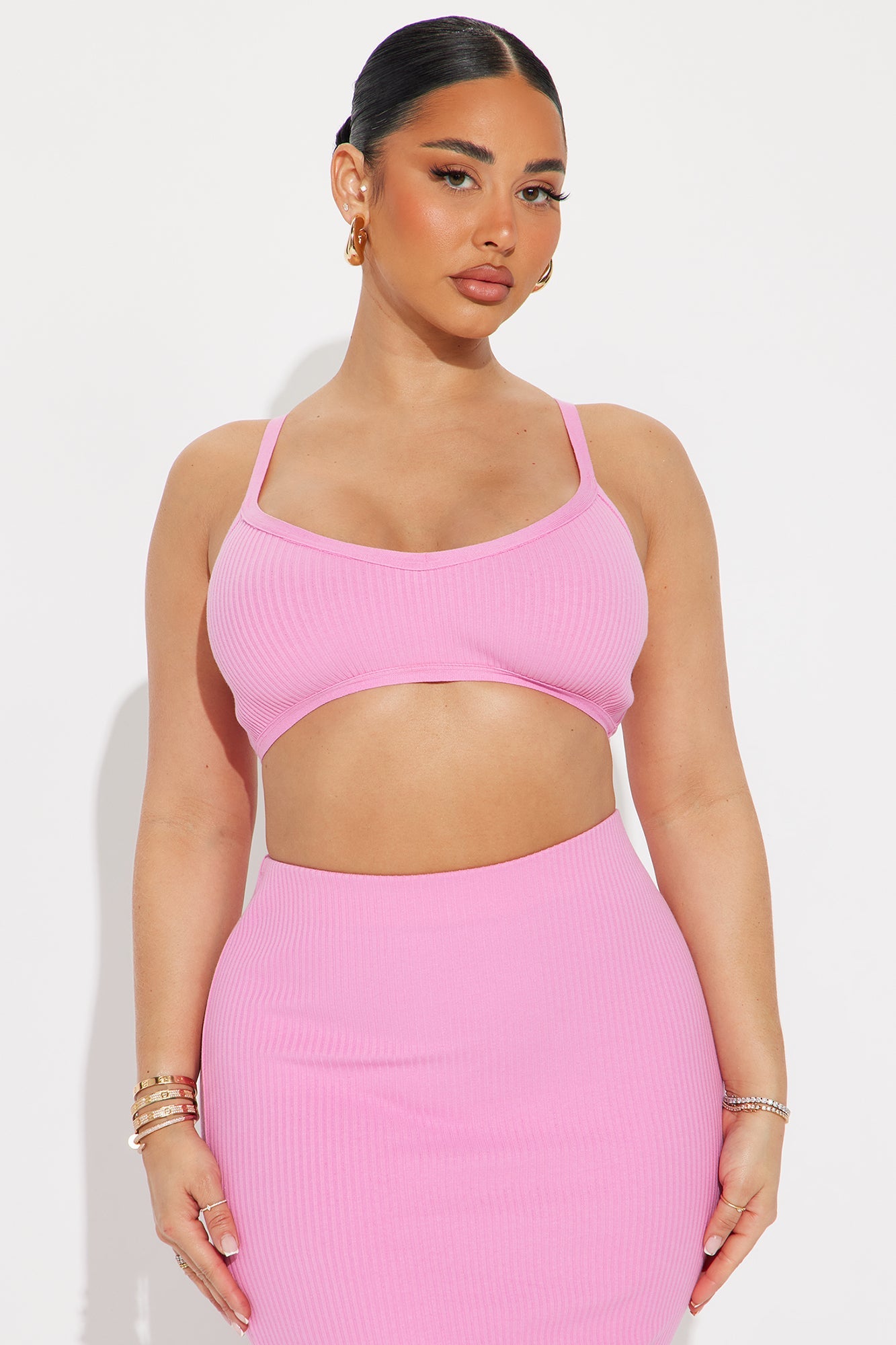 Rachel Ribbed 3 Piece Set - Hot Pink
