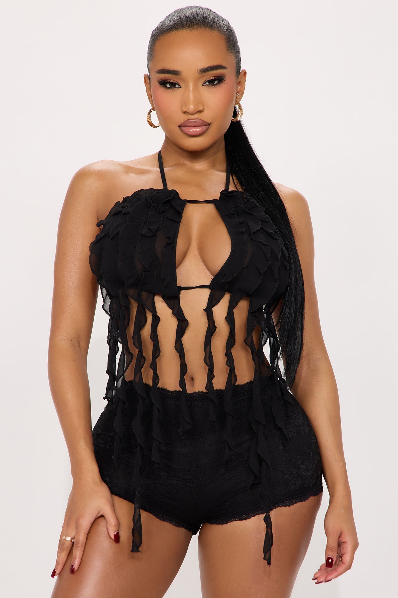 Whimsical Feeling Ruffle Top - Black