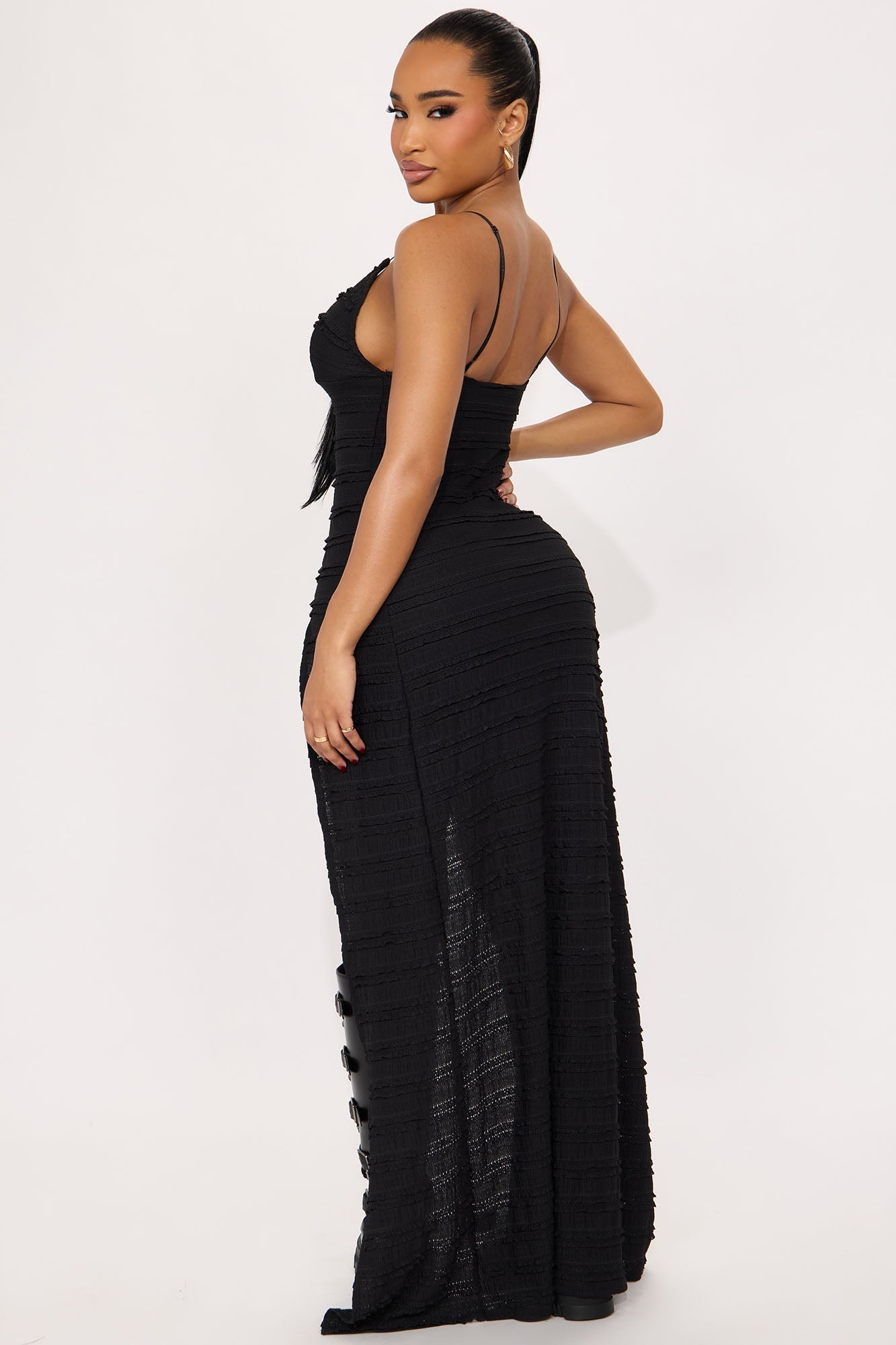 Summer Glow Ruffle Flyaway Maxi Top - Black