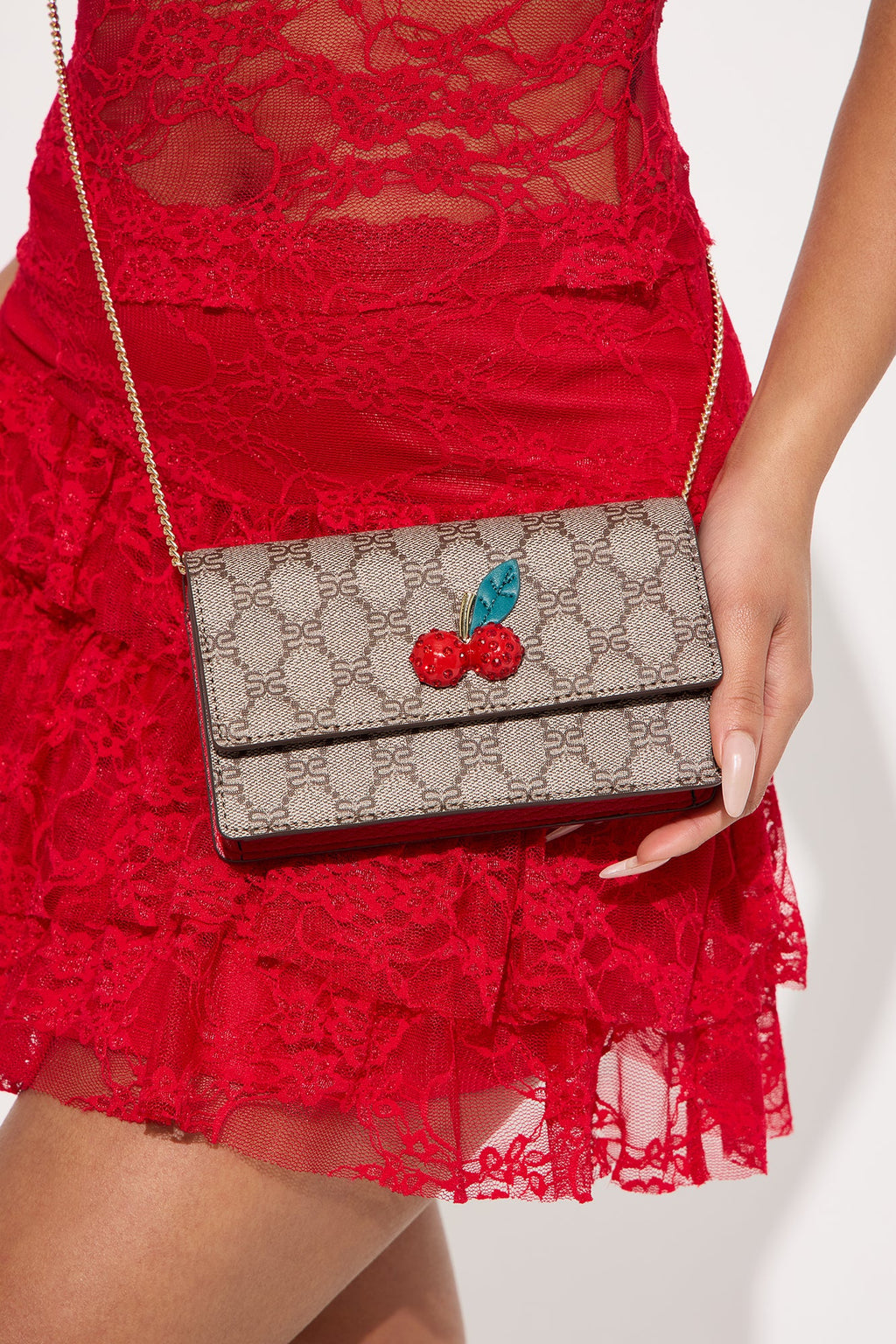 Cherry On Top Crossbody Handbag - Brown Combo