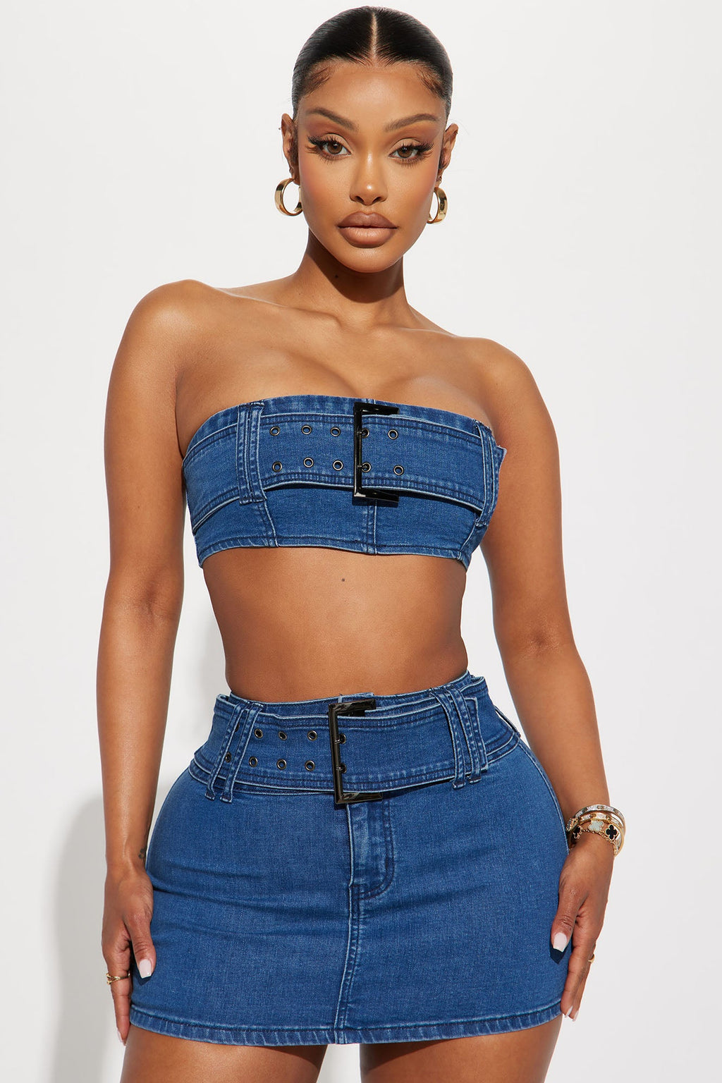 Looking Hot Denim Skirt Set - Denim