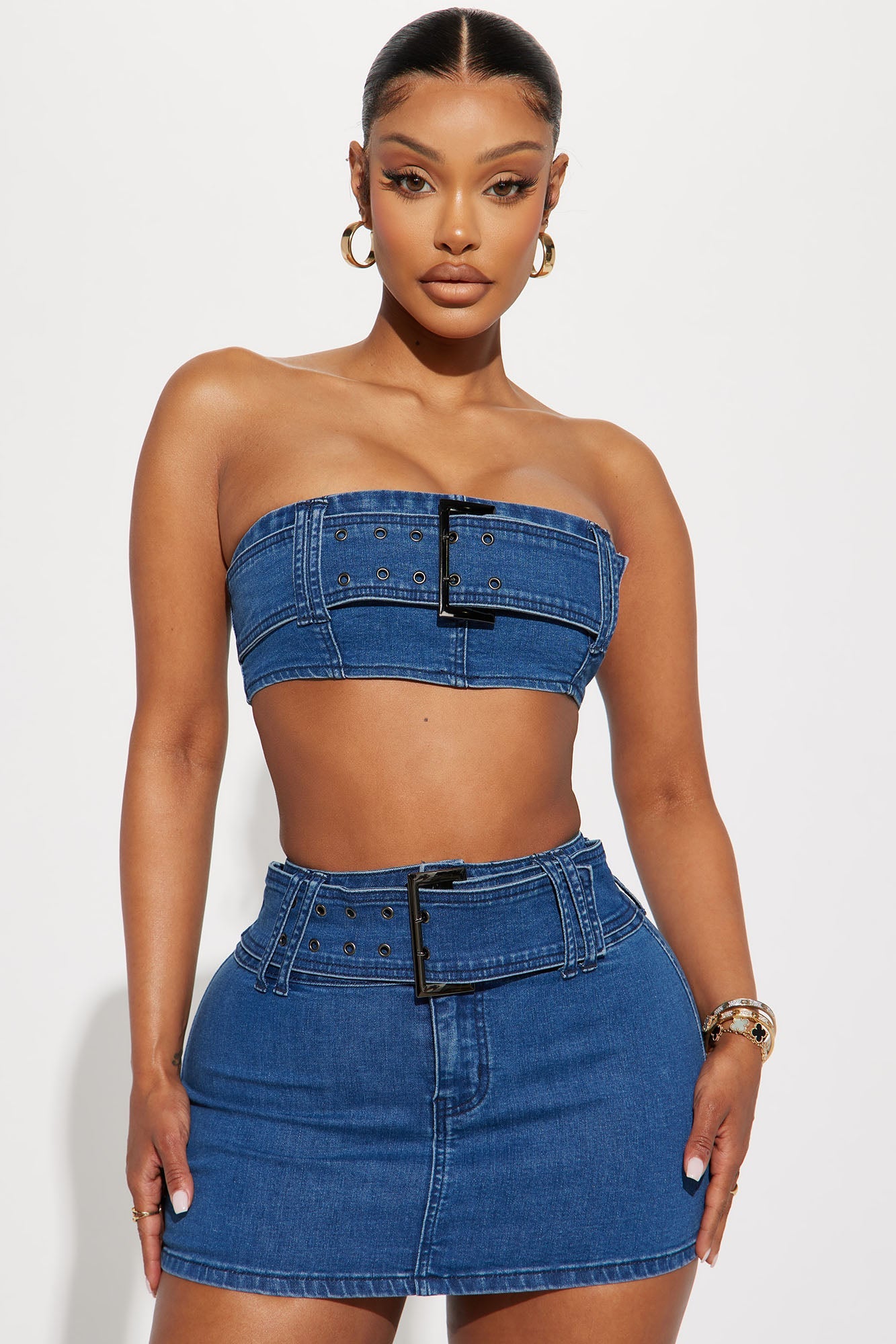 Looking Hot Denim Skirt Set - Denim