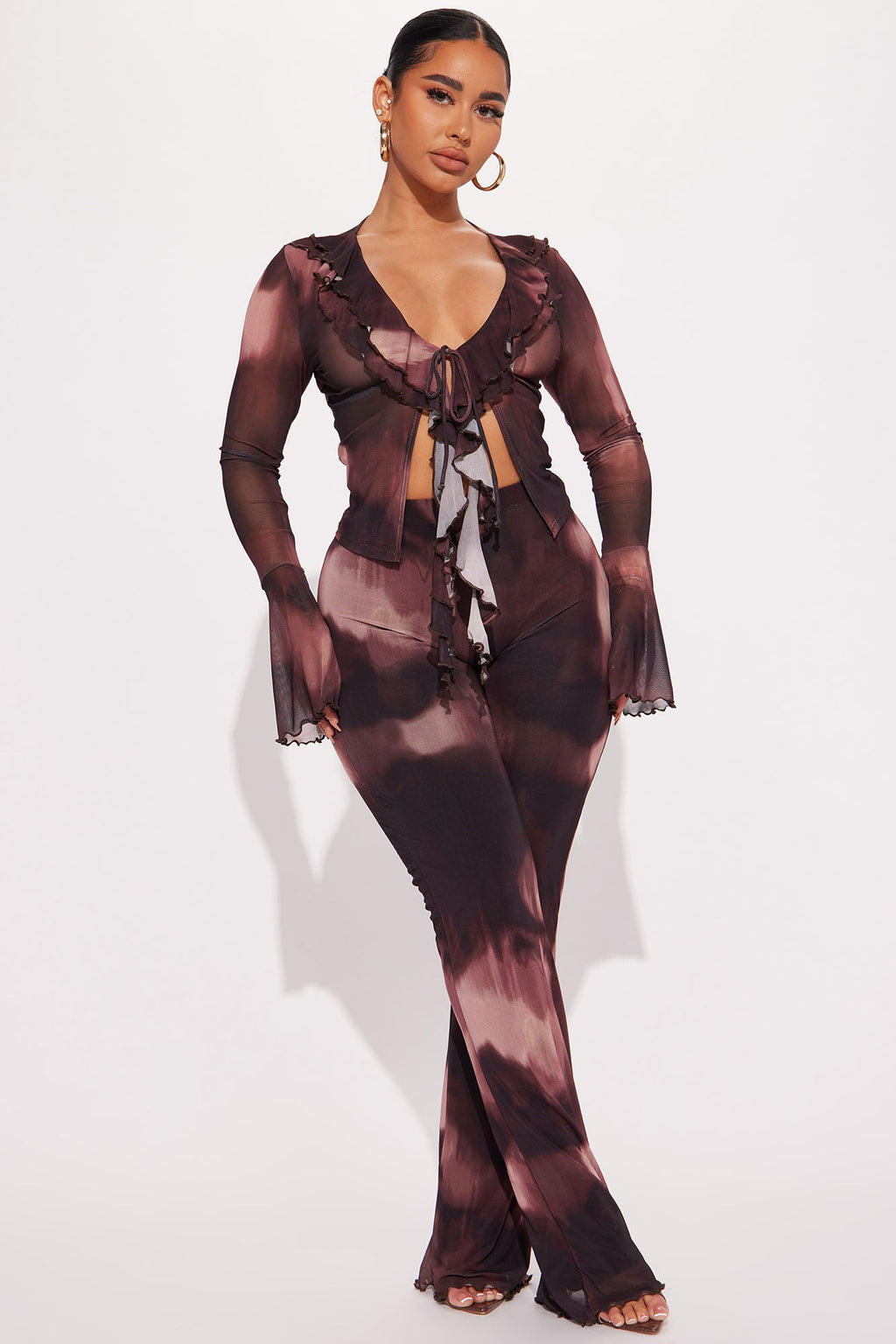 Lenny Ruffle Pant Set - Brown