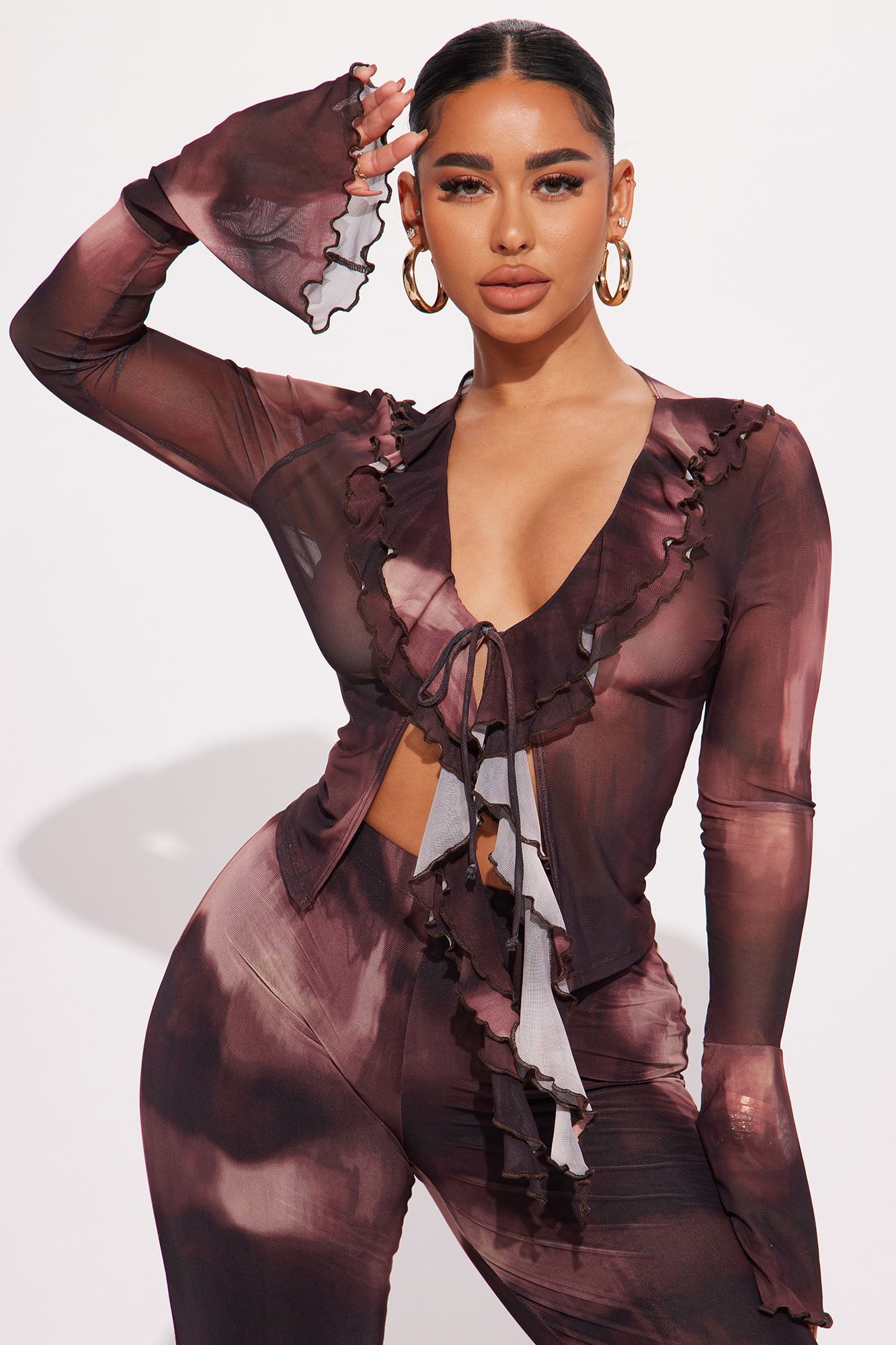 Lenny Ruffle Pant Set - Brown