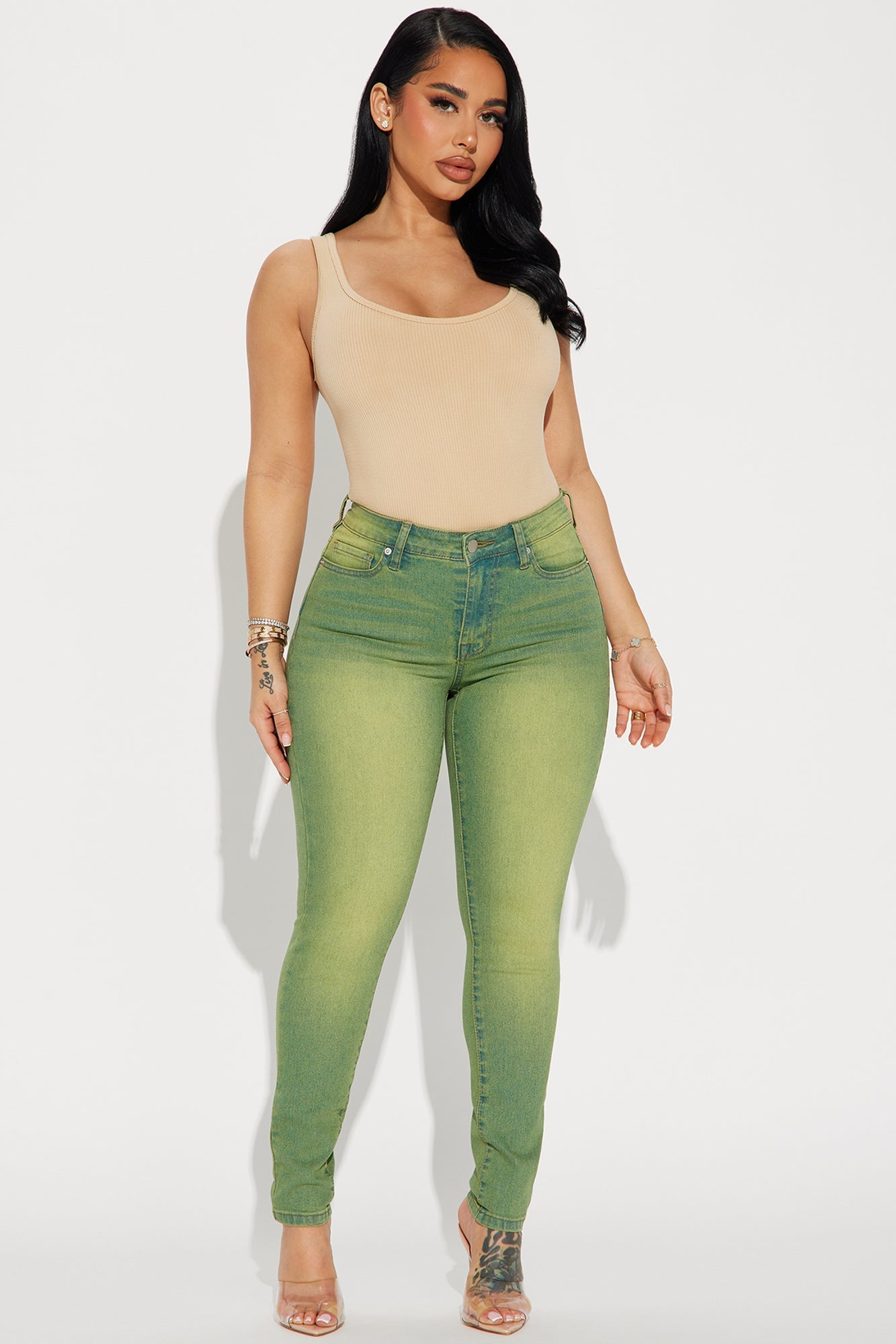 Hampton Tinted High Stretch Skinny Jeans - Green