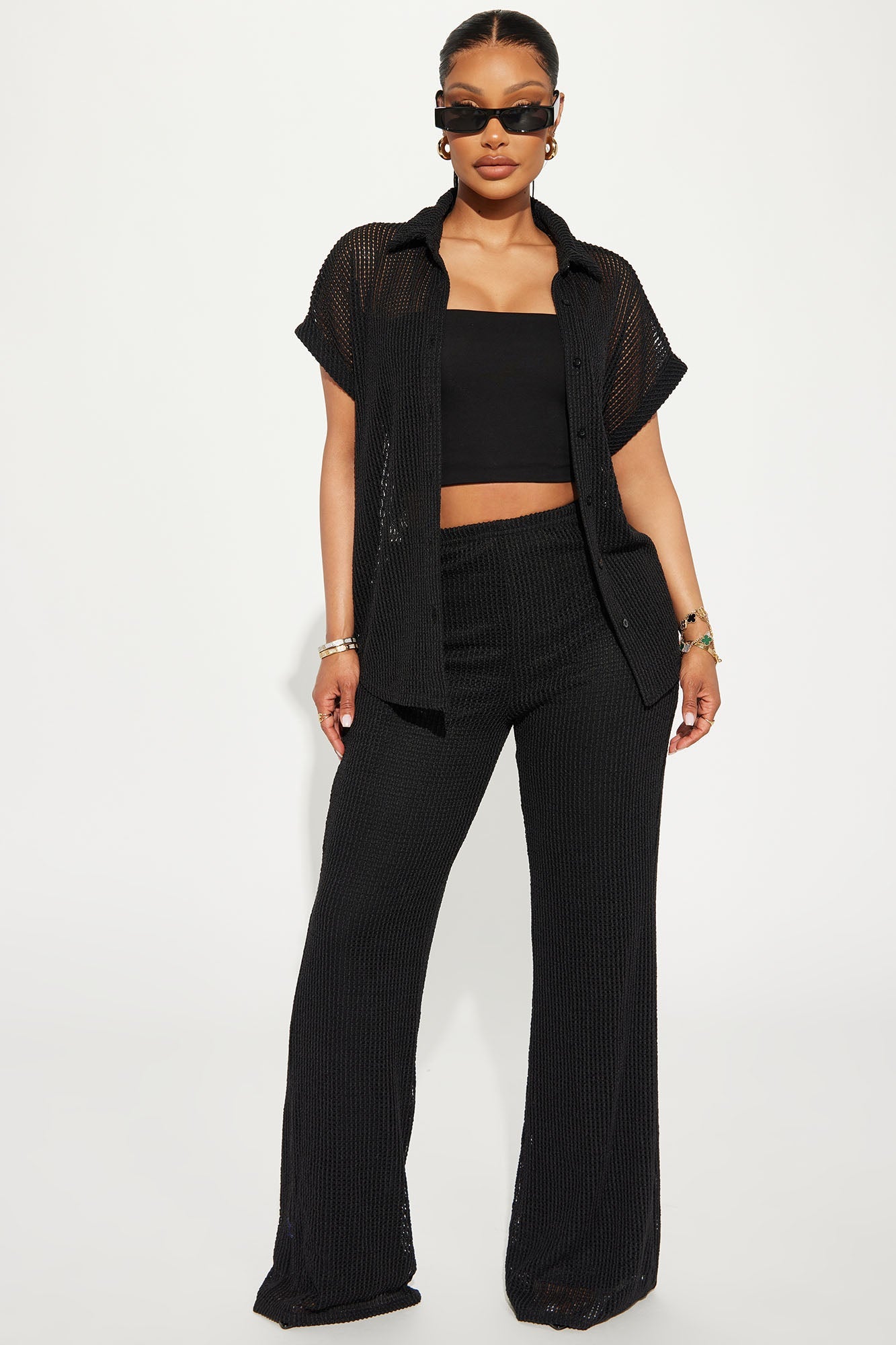 Paradise Livin' Crochet Pant Set - Black