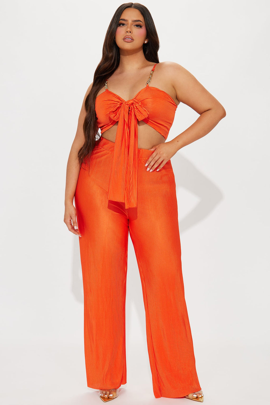 Royal Fantasies Plisse Pant Set - Orange