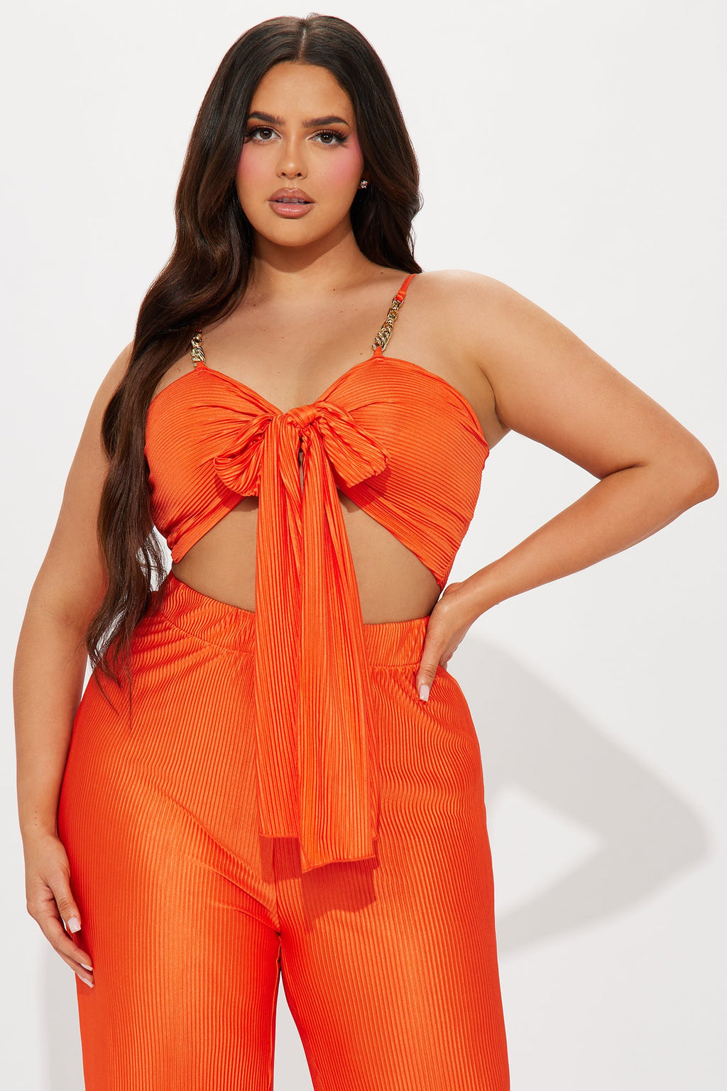 Royal Fantasies Plisse Pant Set - Orange