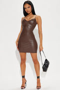 Natalie Faux Leather Mini Dress - Brown