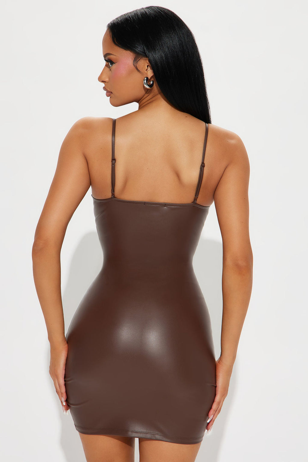 Natalie Faux Leather Mini Dress - Brown