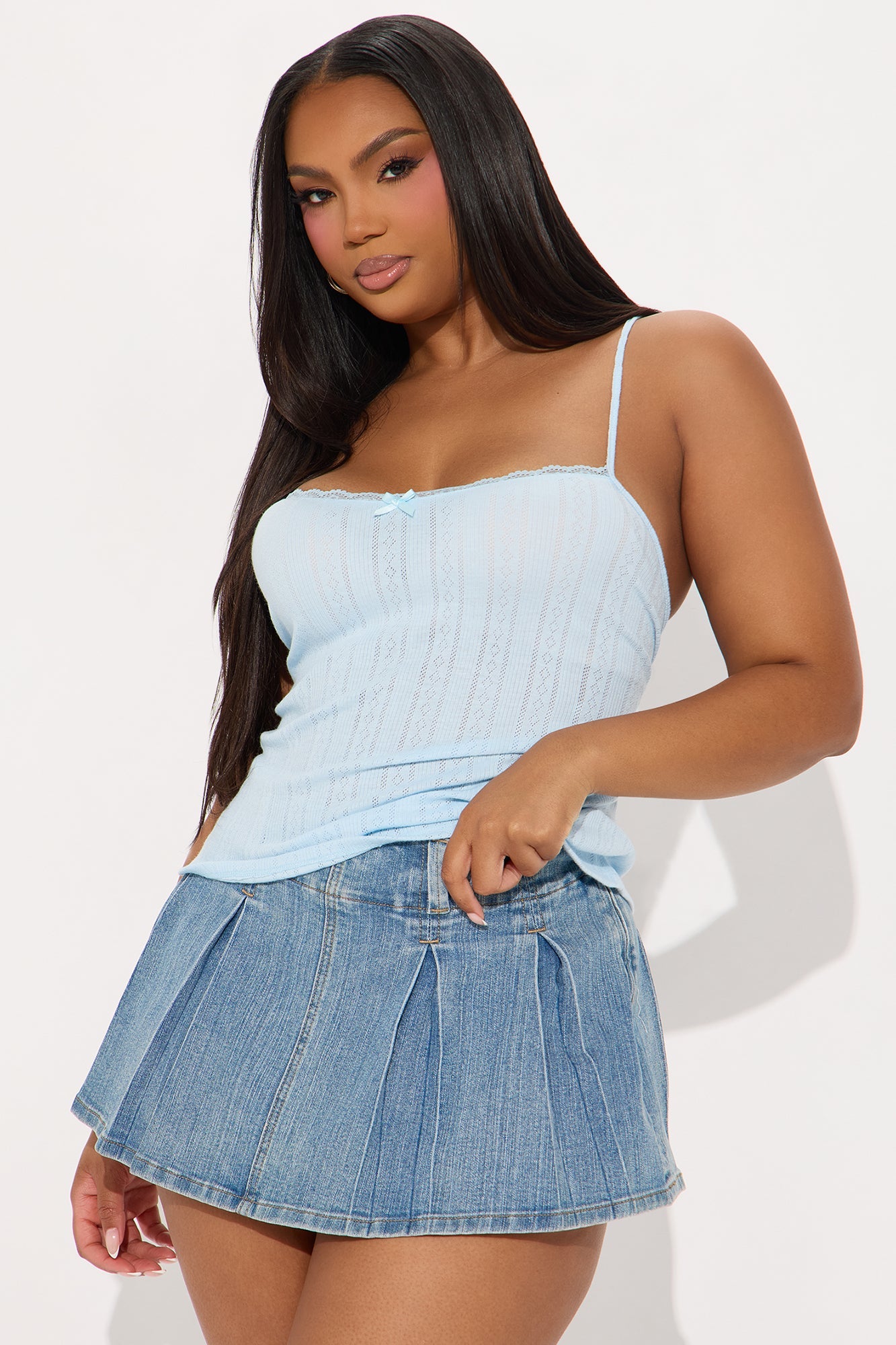 Chloe Lace Trim Cami - Light Blue