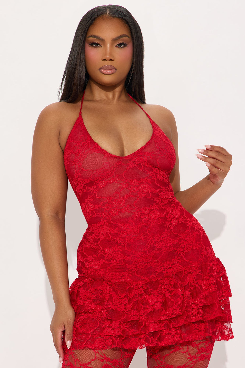 Love Bites Lace Micro Mini Dress Set - Red