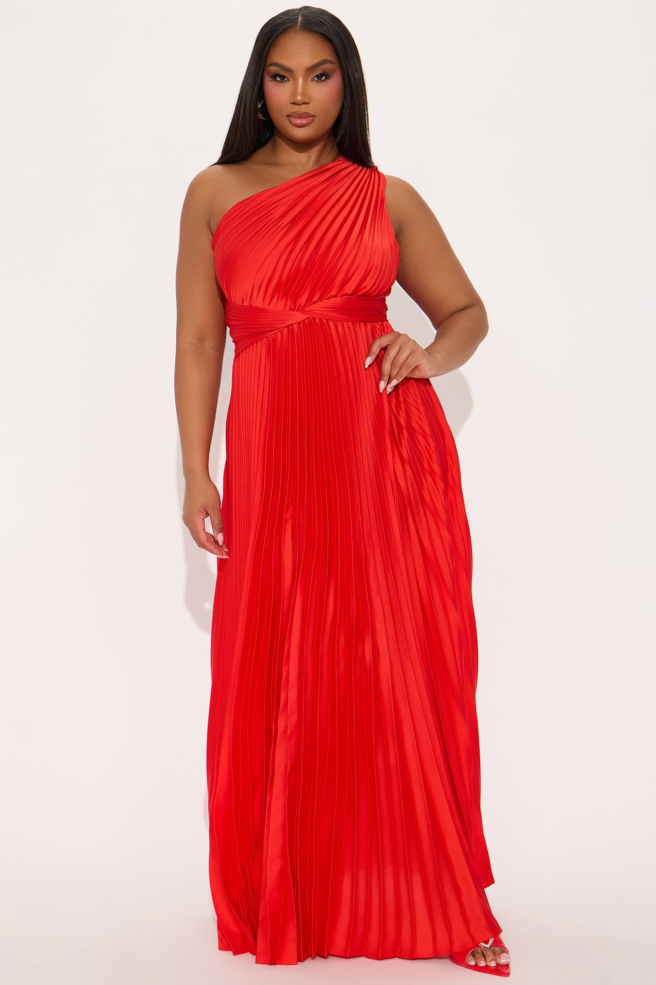 Athena Pleated Maxi Dress - Red