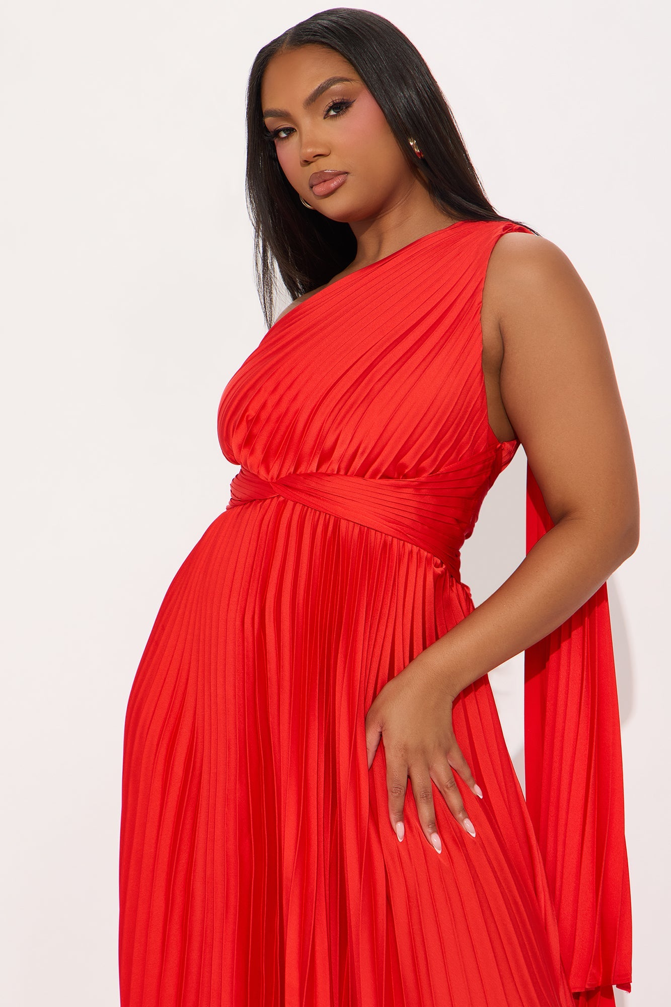 Athena Pleated Maxi Dress - Red