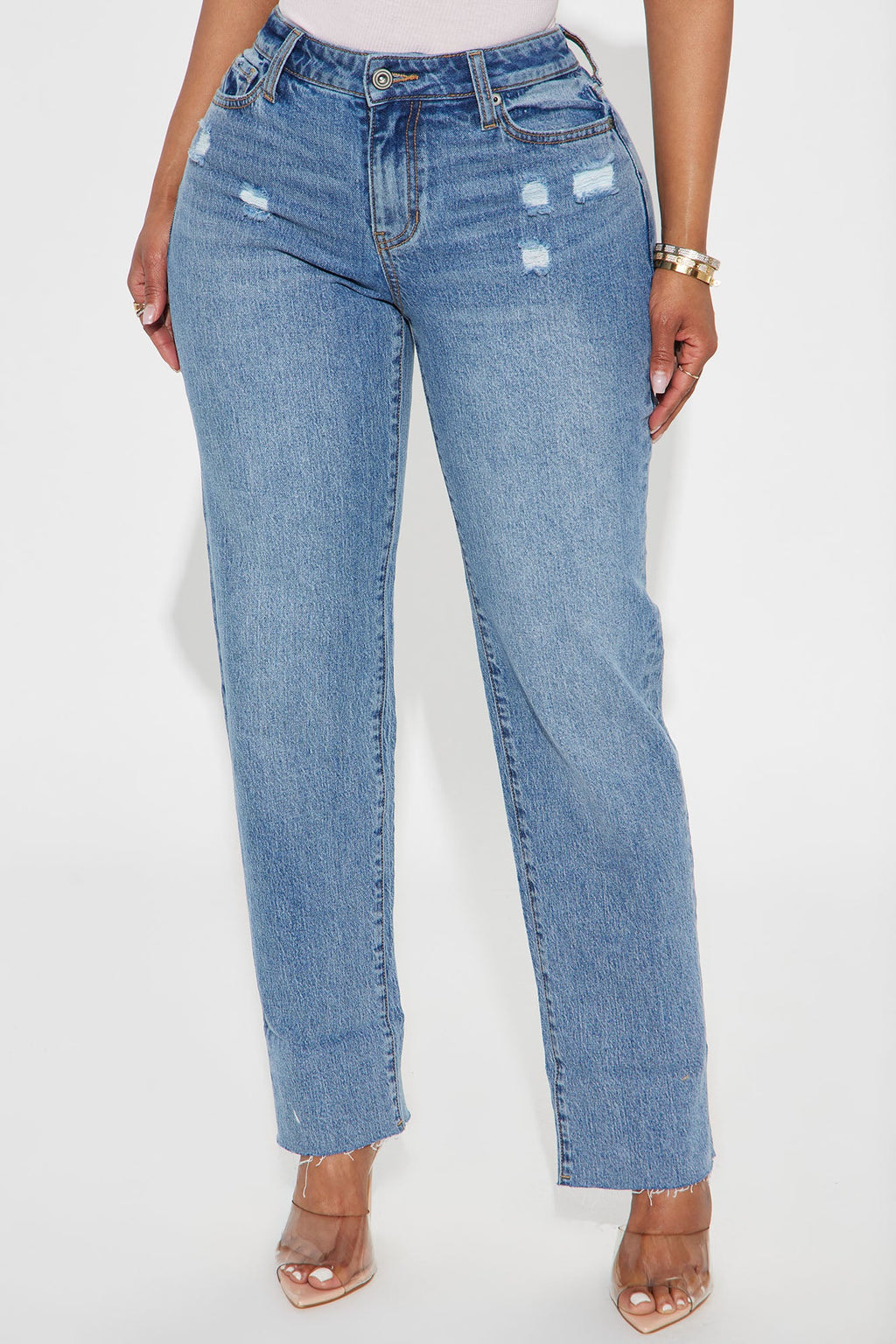 Solene Relaxed Cuffed Straight Leg Jeans - Medium Wash