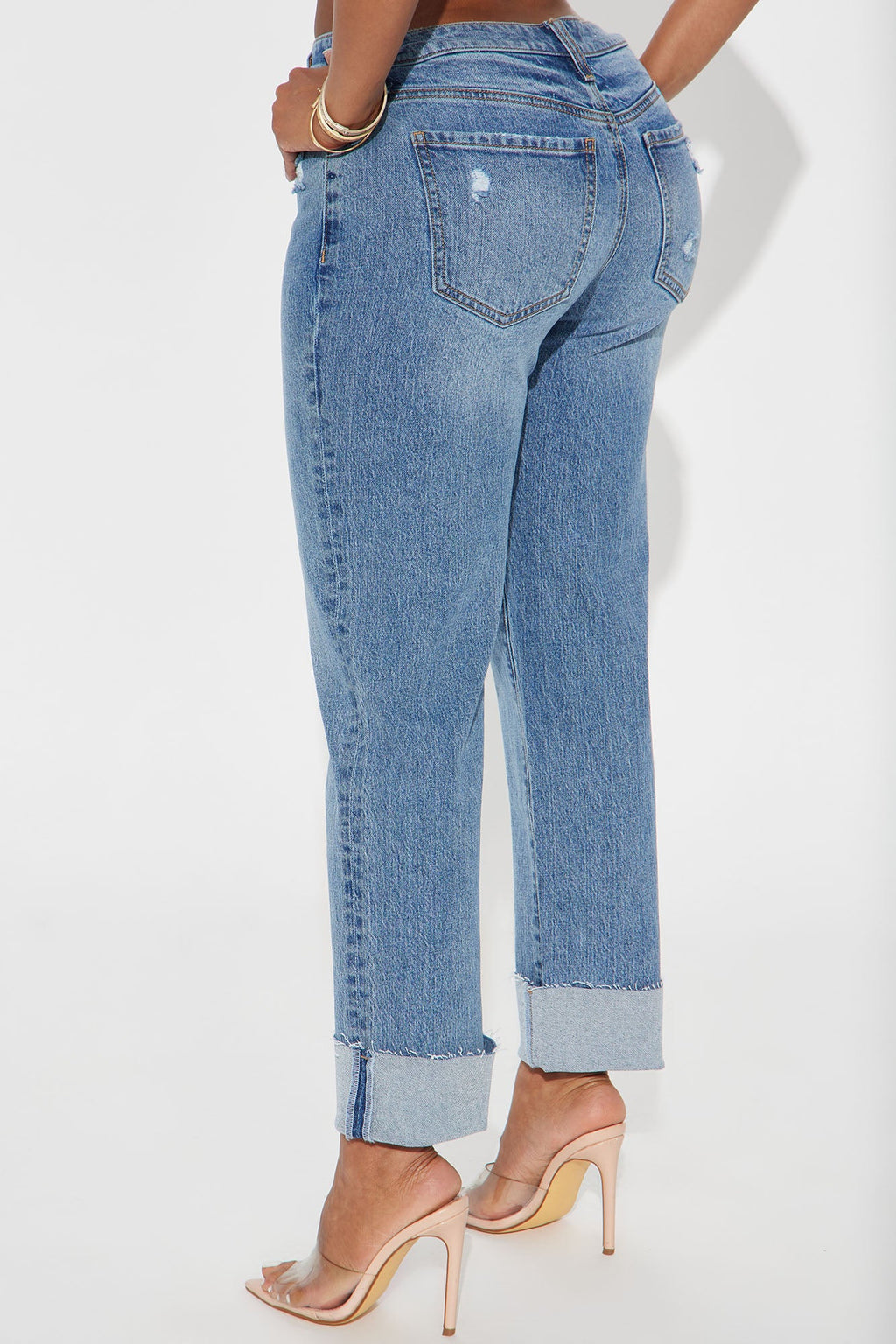 Solene Relaxed Cuffed Straight Leg Jeans - Medium Wash