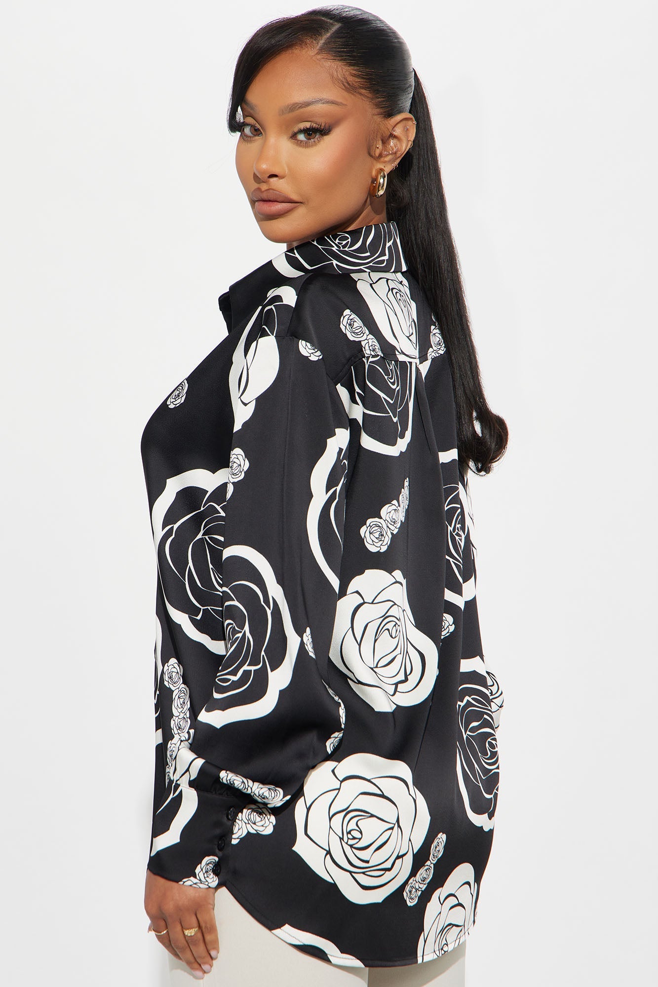 Eternal Rose Satin Shirt - Black/White