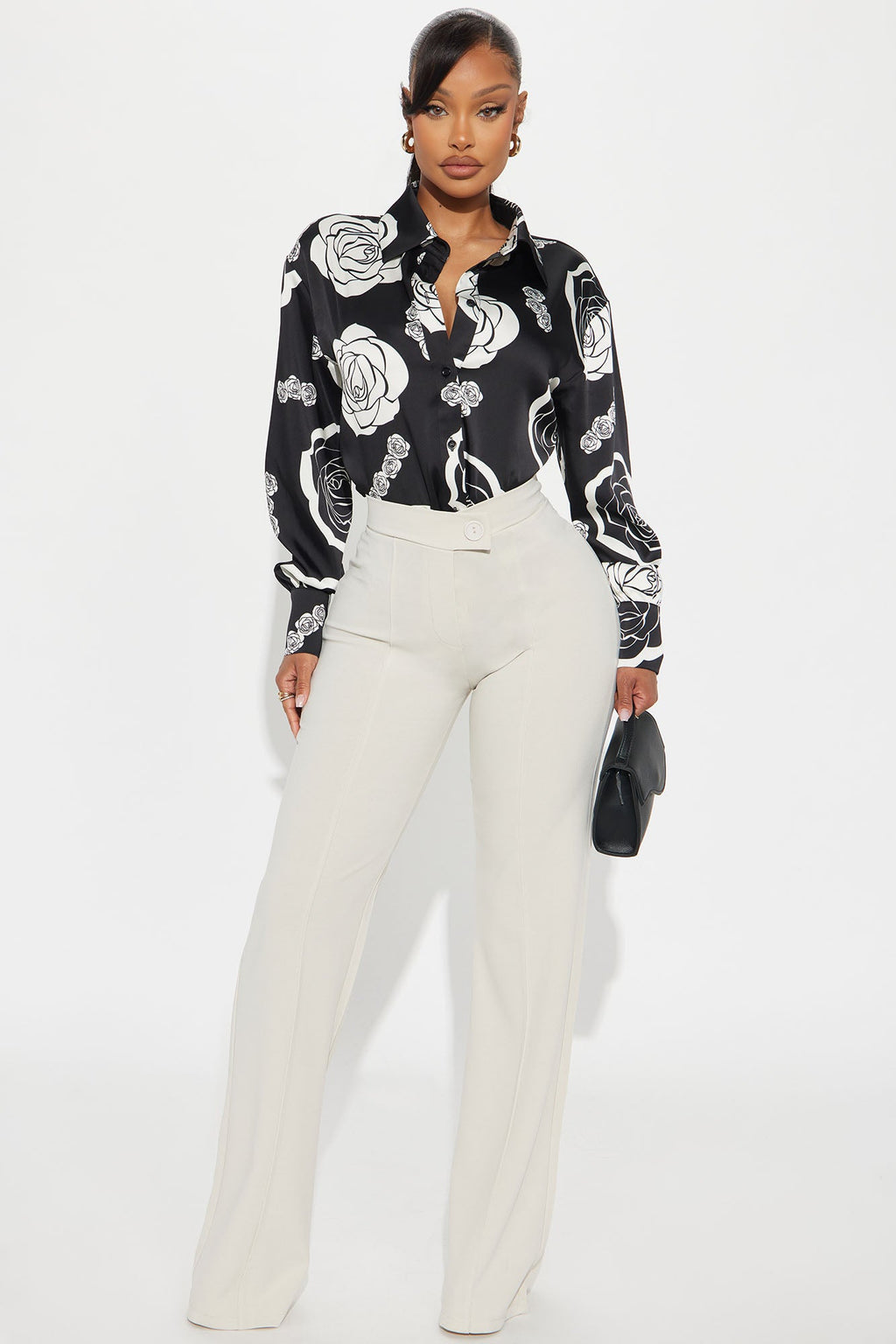 Eternal Rose Satin Shirt - Black/White