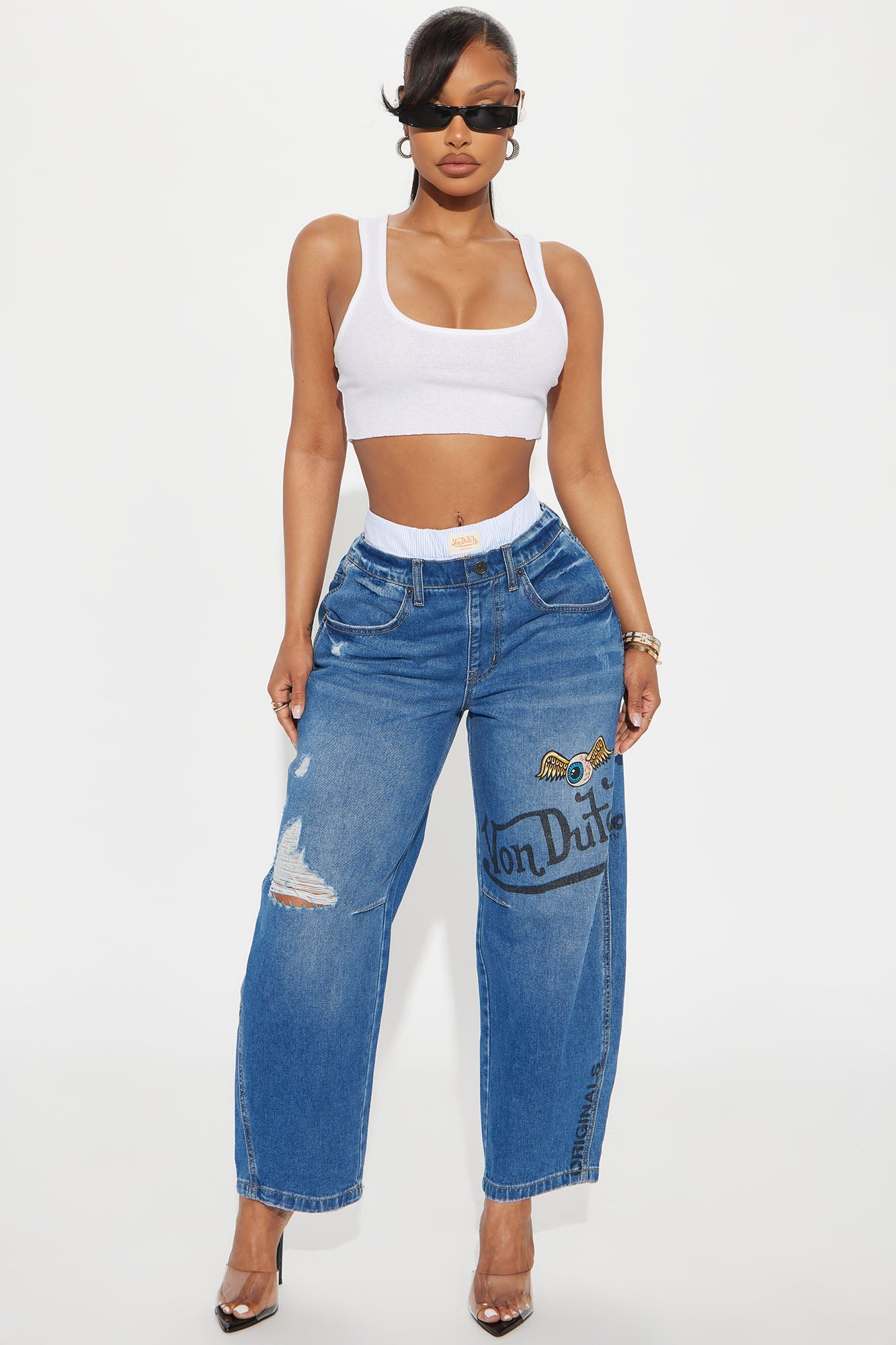 Von Dutch Boxer Barrel Leg Jeans - Medium Wash