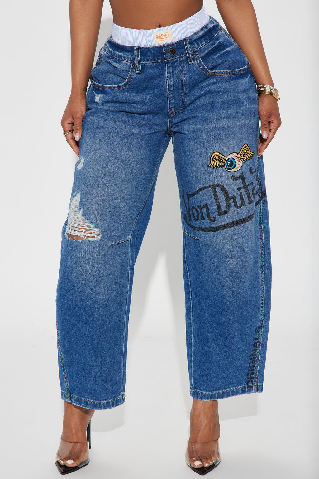 Von Dutch Boxer Barrel Leg Jeans - Medium Wash