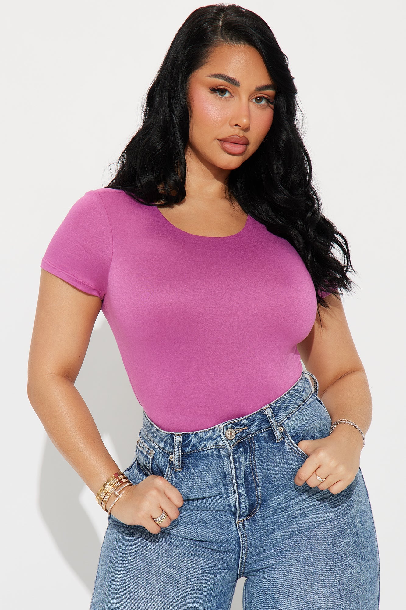 Scarlette Double Lined Crew Neck Bodysuit - Pink