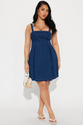 Out And About Denim Mini Dress - Dark Wash