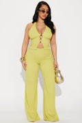 Lulu Halter Top Pant Set - Chartreuse