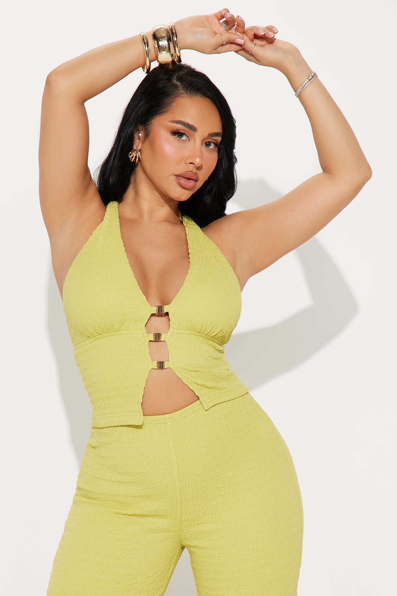 Lulu Halter Top Pant Set - Chartreuse