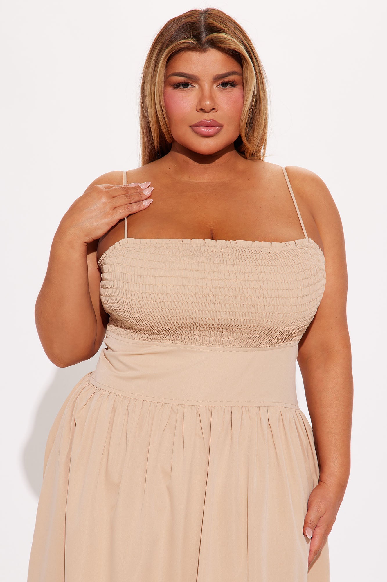 Blessing You Smocked Midi Dress - Taupe