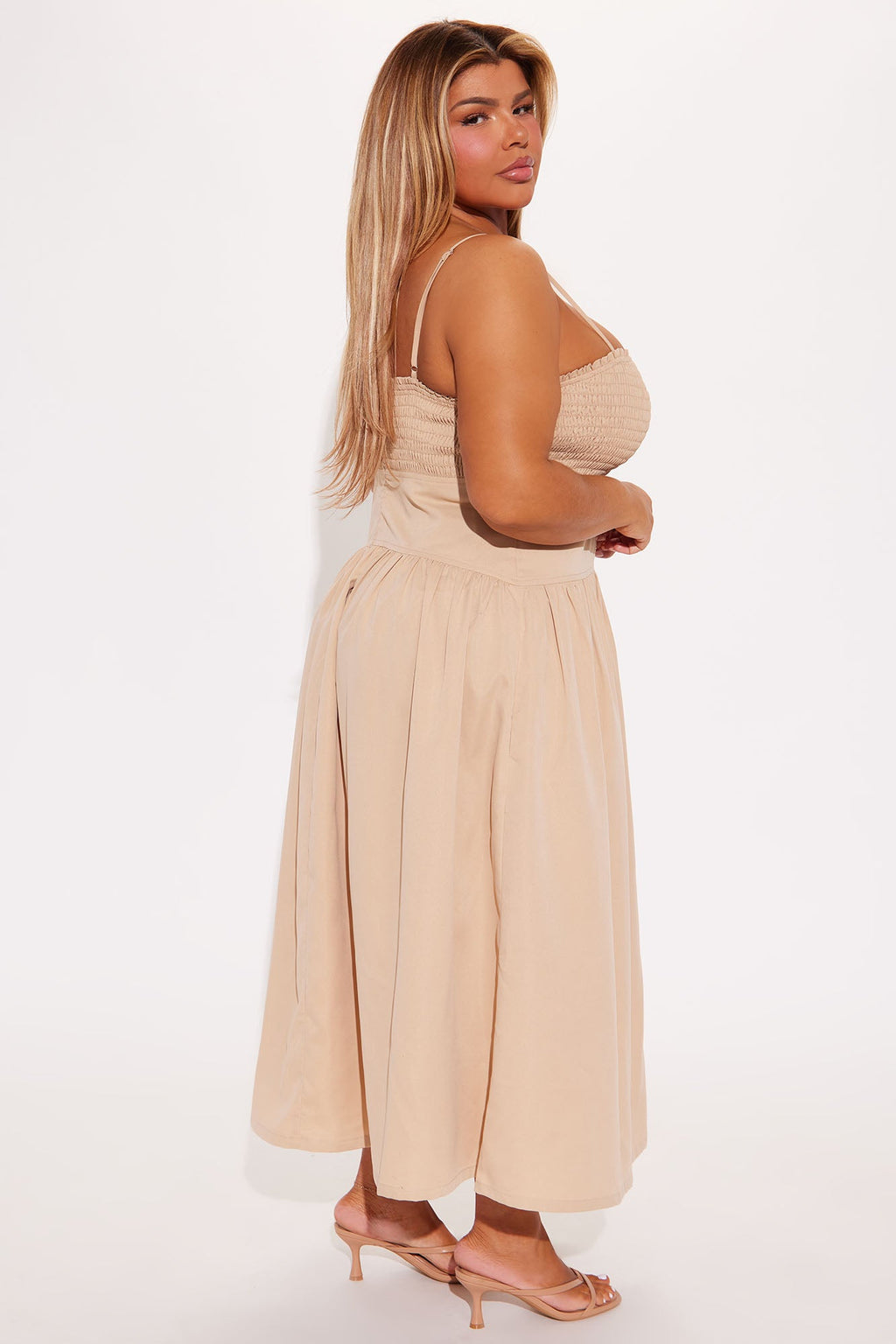 Blessing You Smocked Midi Dress - Taupe