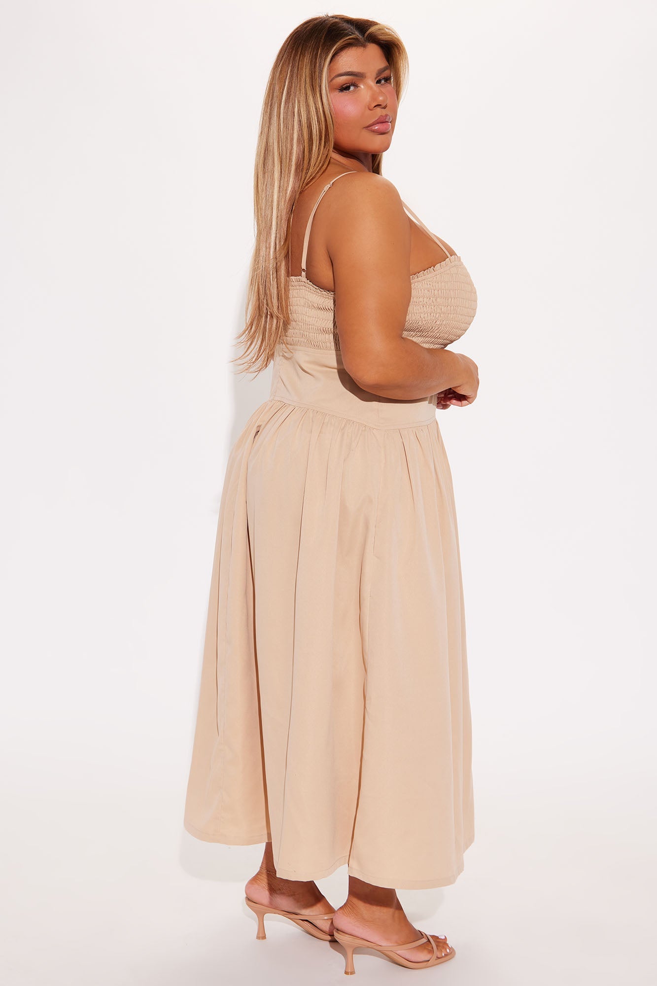 Blessing You Smocked Midi Dress - Taupe