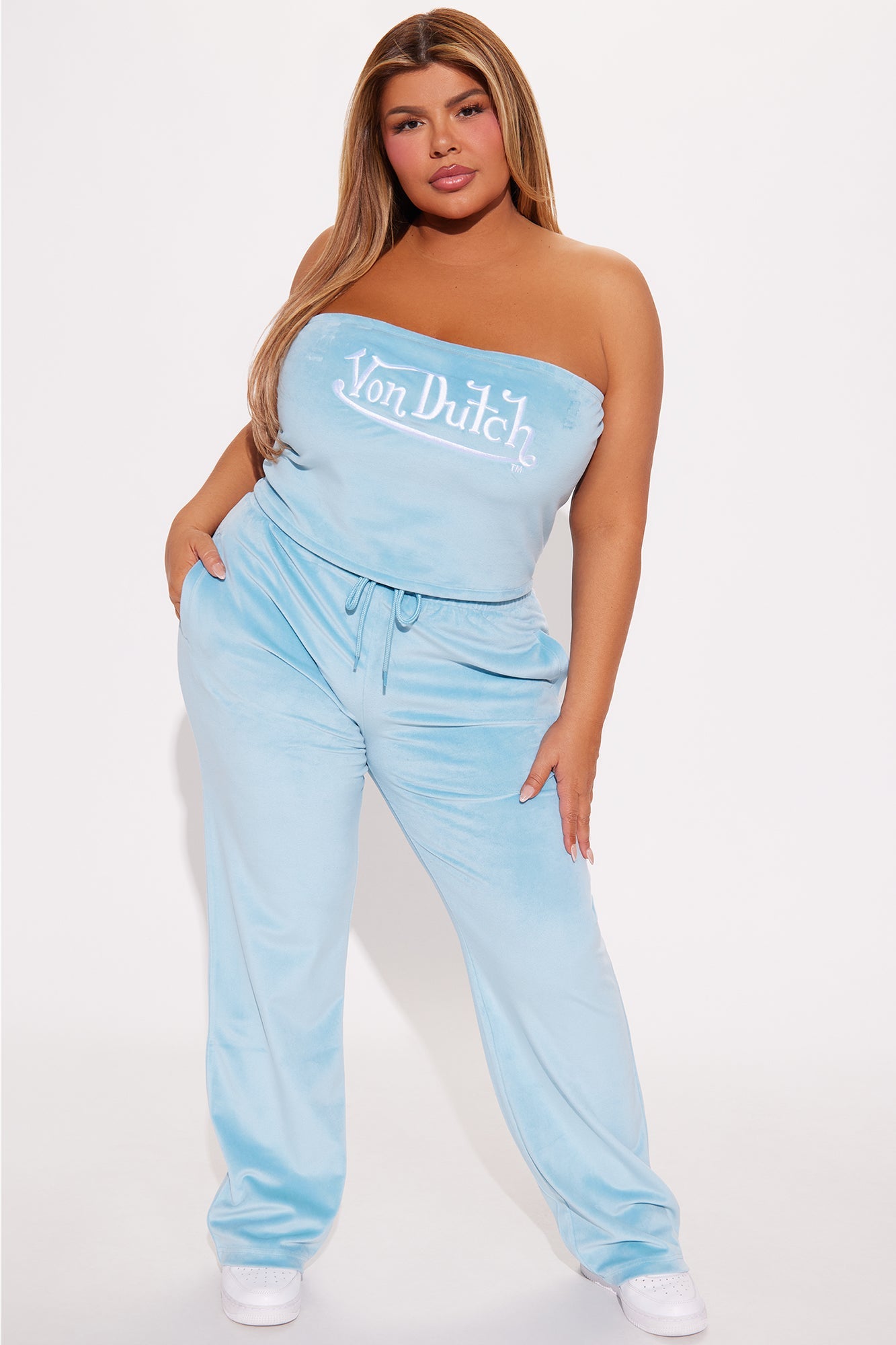 Von Dutch Velour Wide Leg Pant - Blue