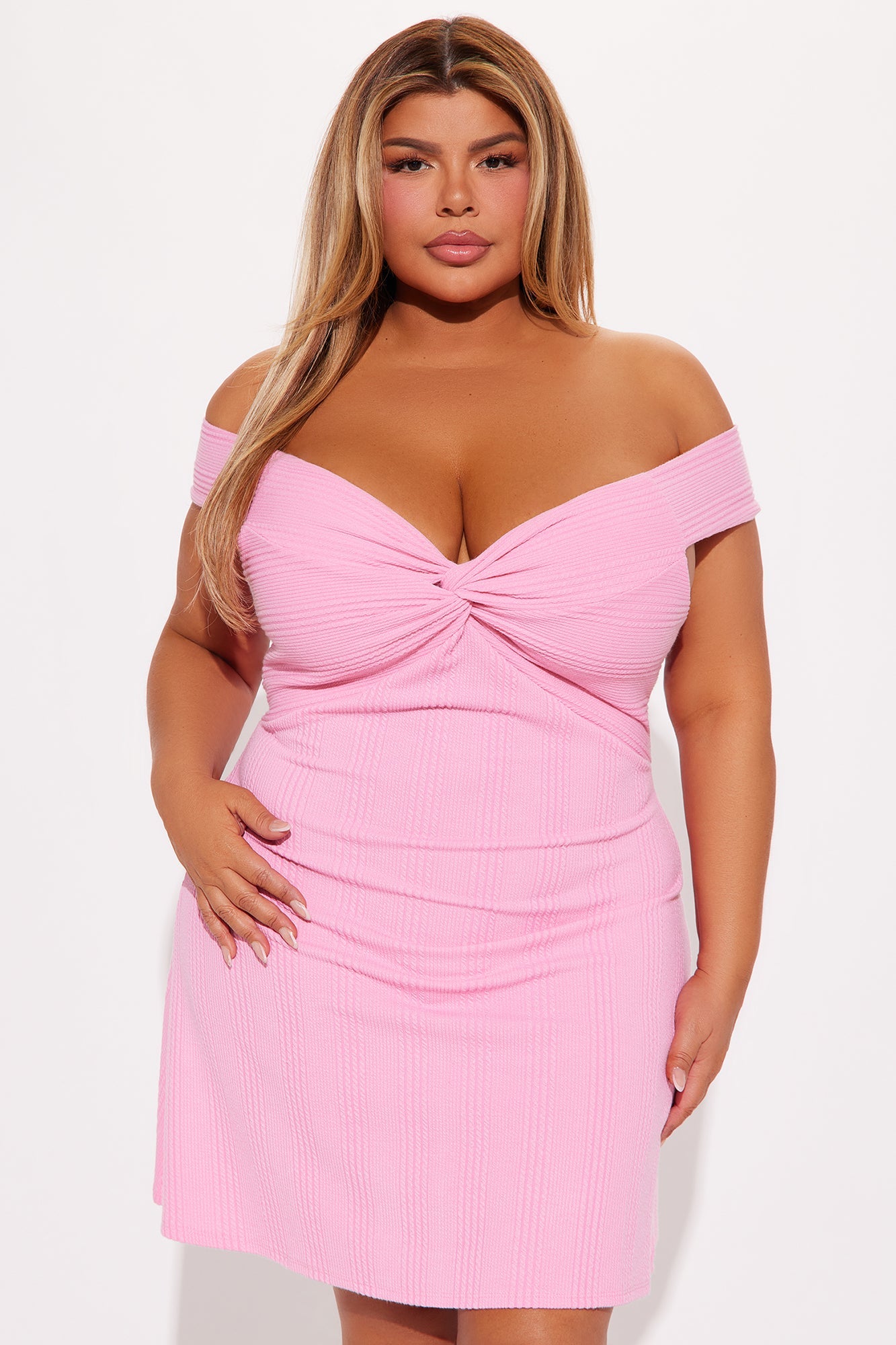 Eden Off Shoulder Mini Dress - Pink