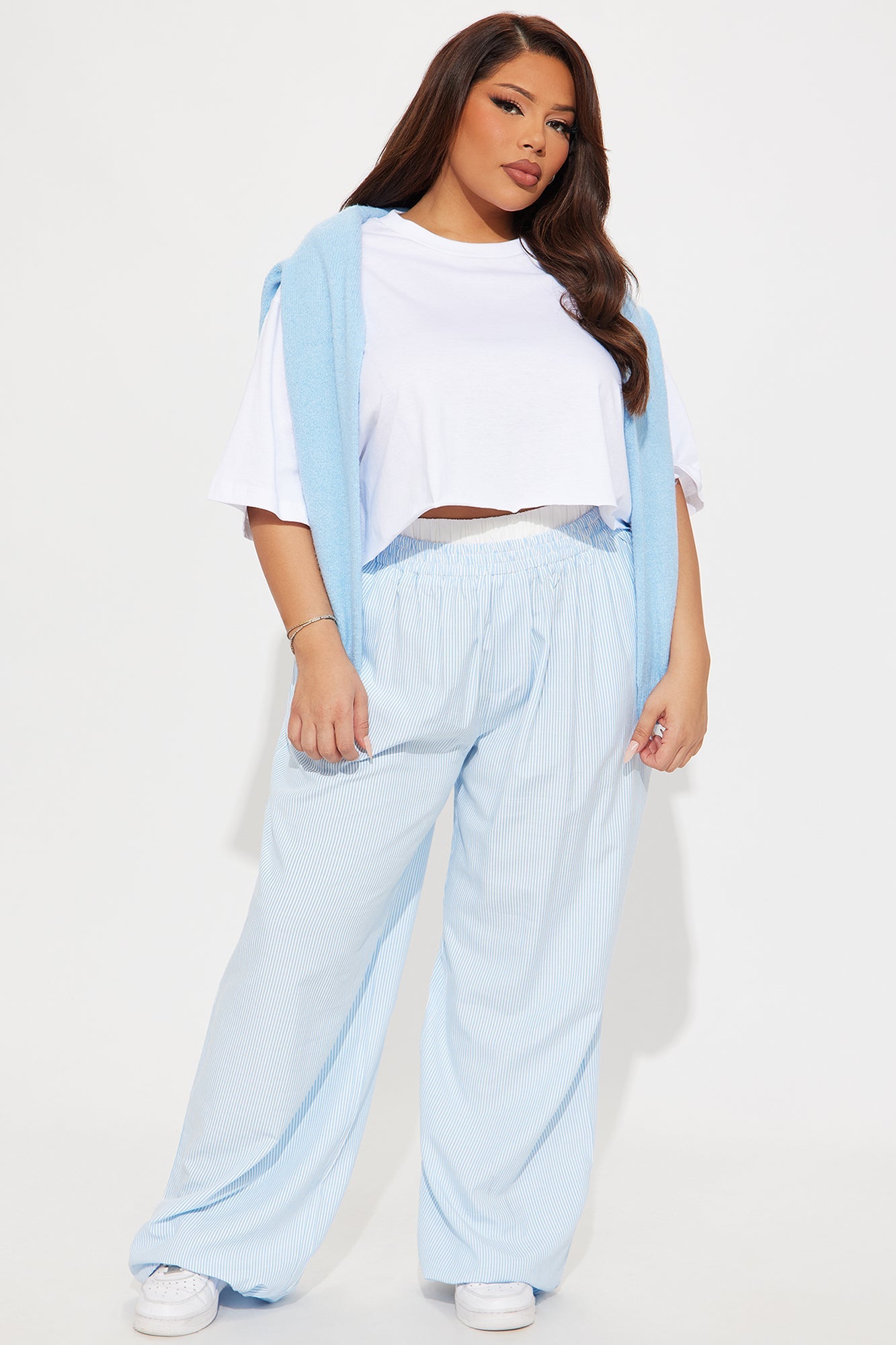 Taylor Striped Wide Leg Jogger - Light Blue