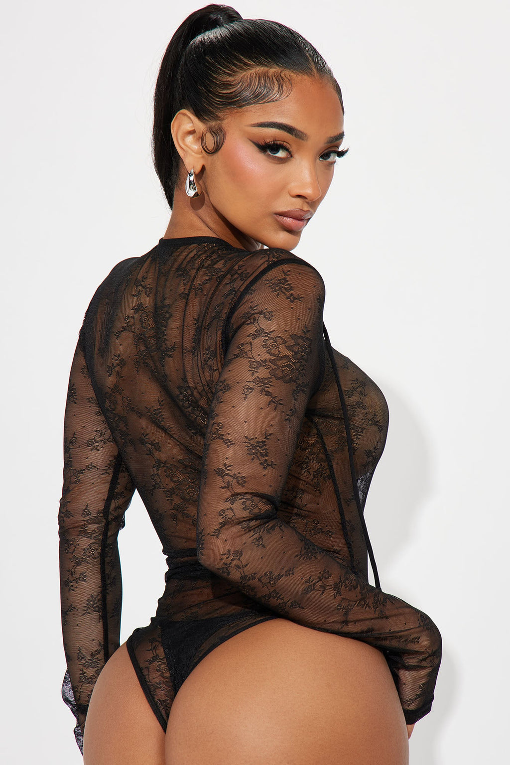 See Through Me Lace Bodysuit - Black